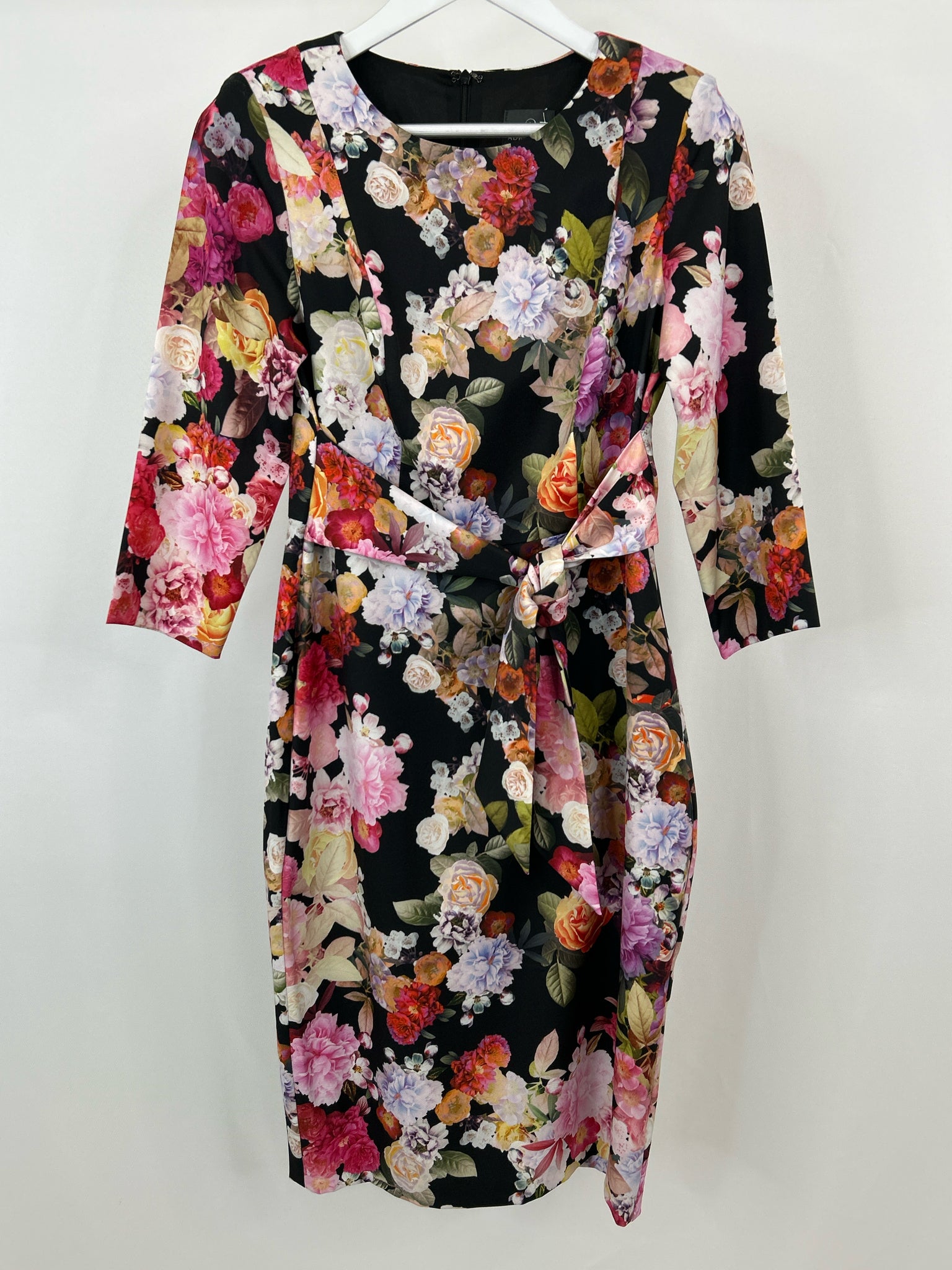 ADRIANNA PAPELL Size 8 Black Floral Women Dress