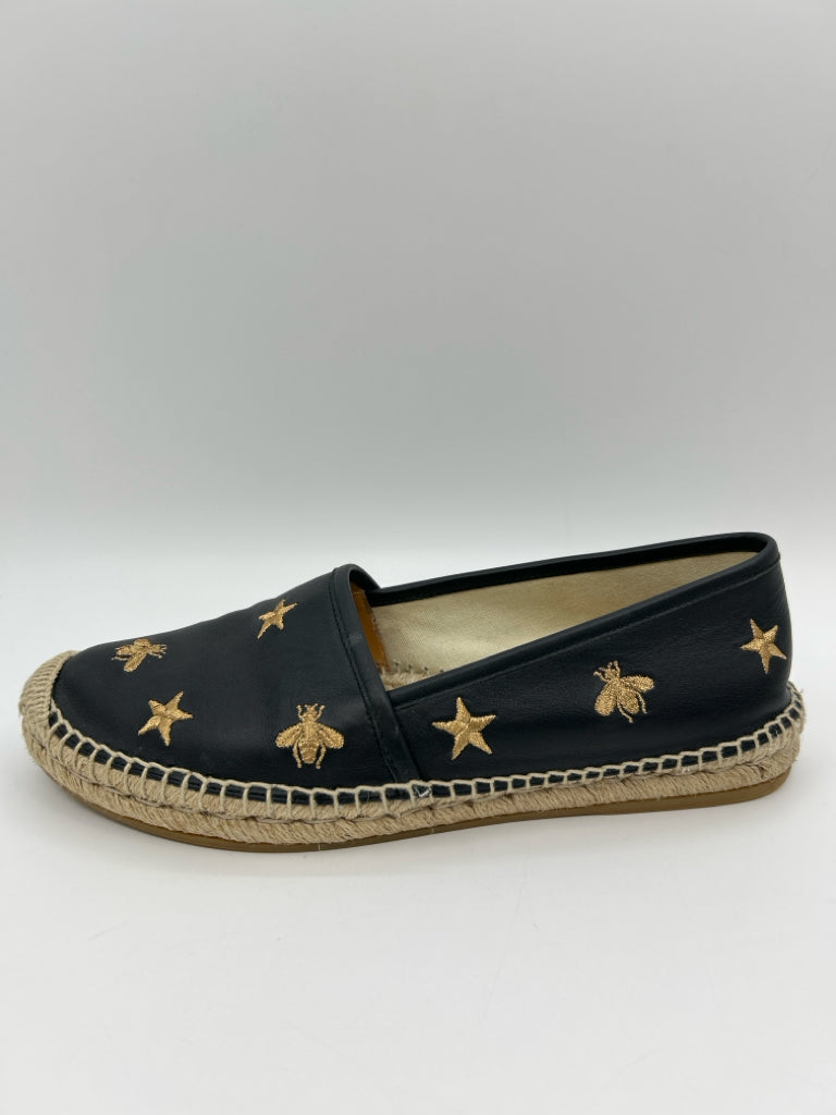 GUCCI Size 40.5 BLACK AND GOLD Women's Flats