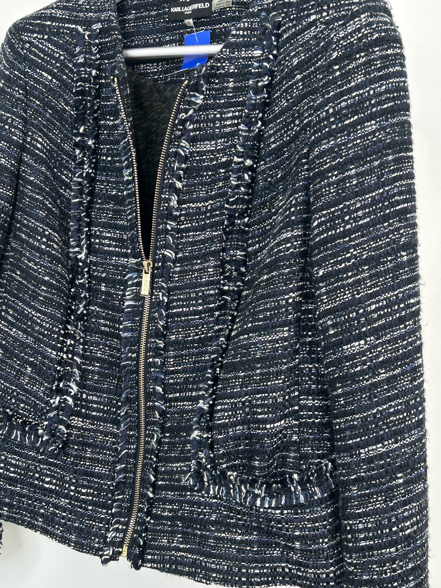 KARL LAGERFELD Size 12 Navy Pattern Women Jacket