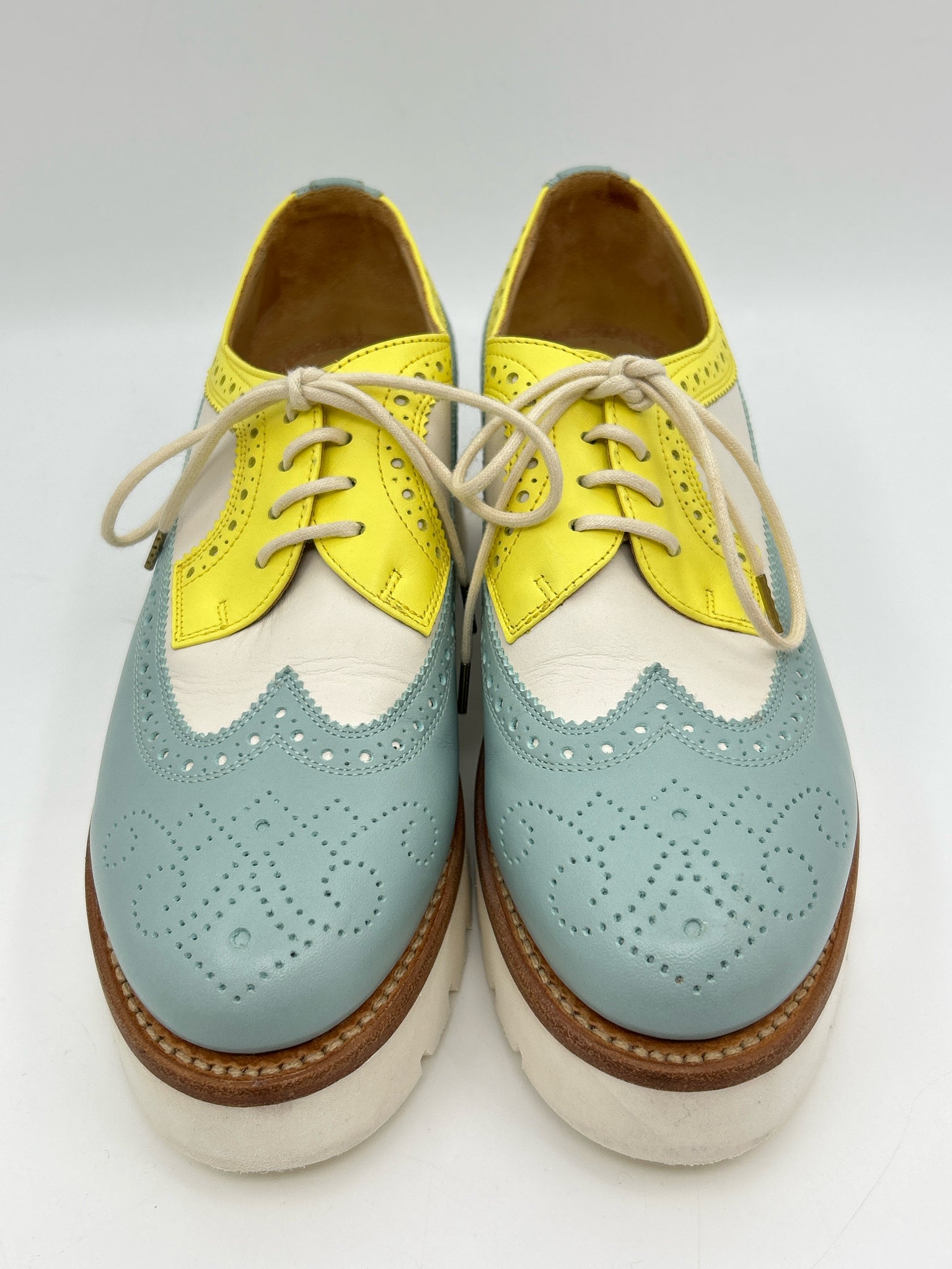 The Office Of Angela Scott Size 39 Seafoam & Yellow Women Loafer