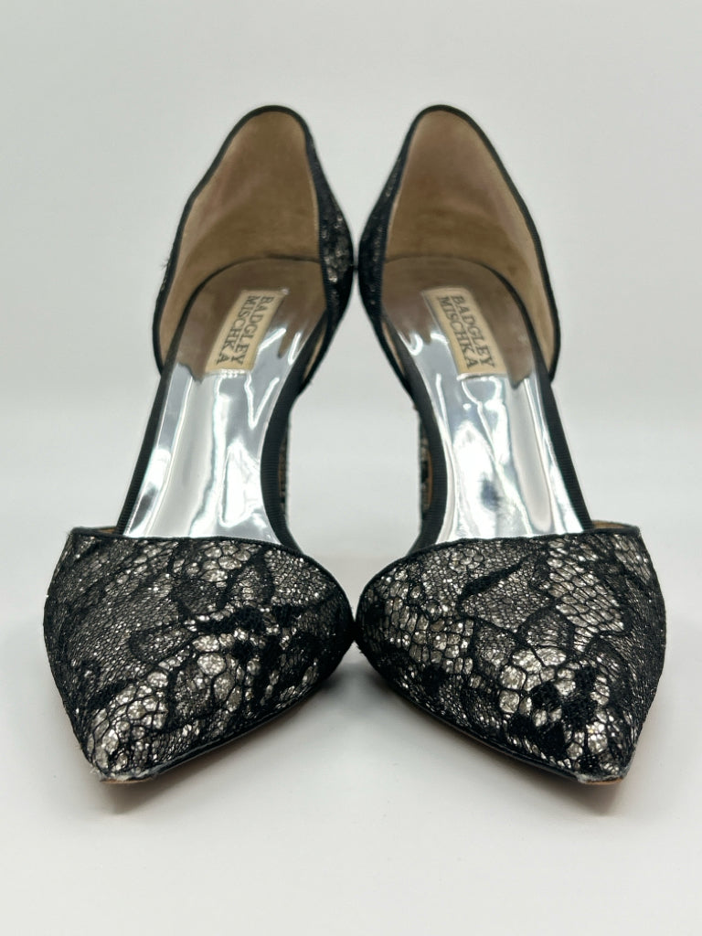 BADGLEY MISCHKA Women Size 8.5 Black and Silver Pumps