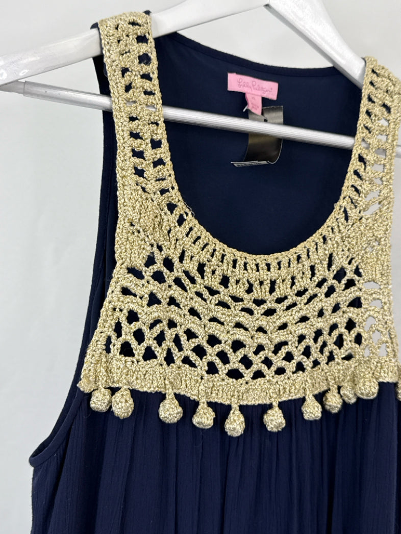 LILLY PULITZER Size XL NAVY AND GOLD Women Dress