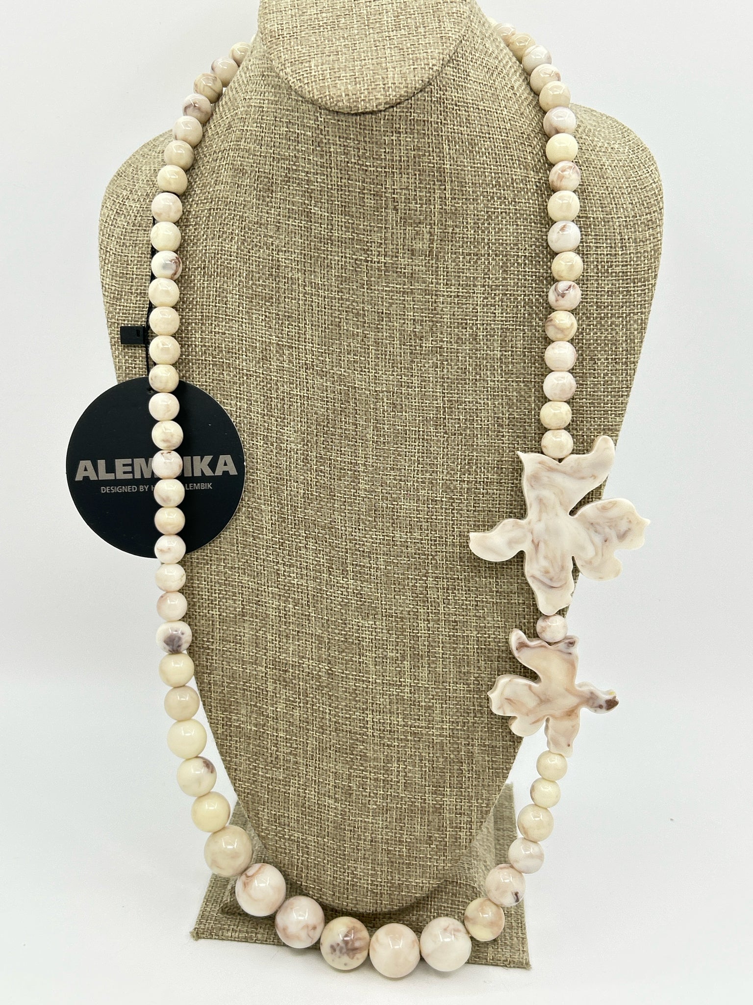 ALEMBIKA Oat Color Resin Beaded Necklace NWT