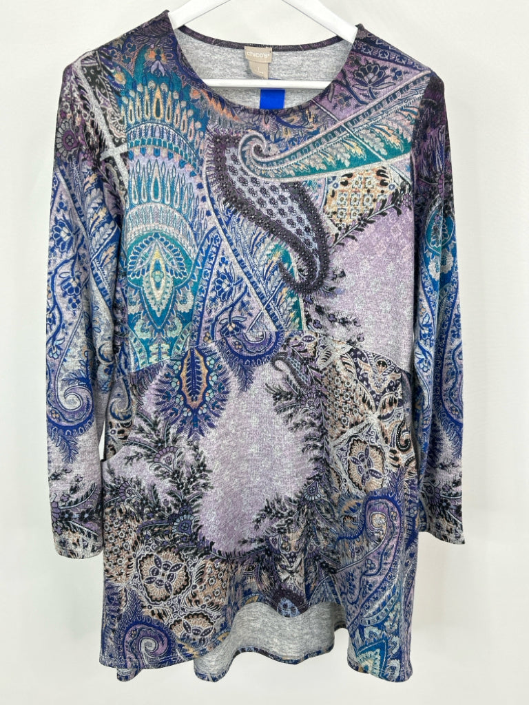 CHICO'S Women Size M Purple Print Tunic