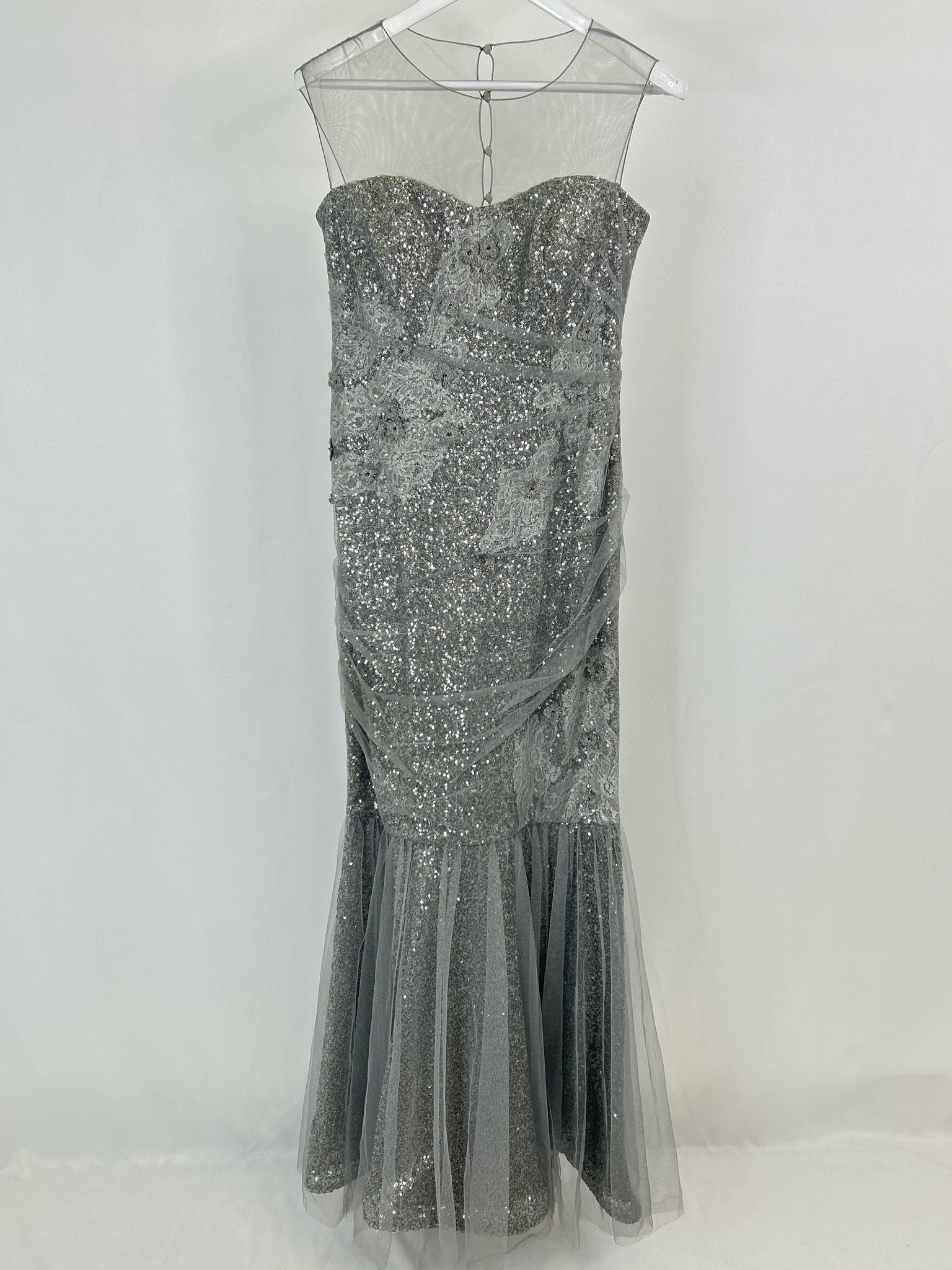 TERI JON Size 8 Grey Women Gown Dress