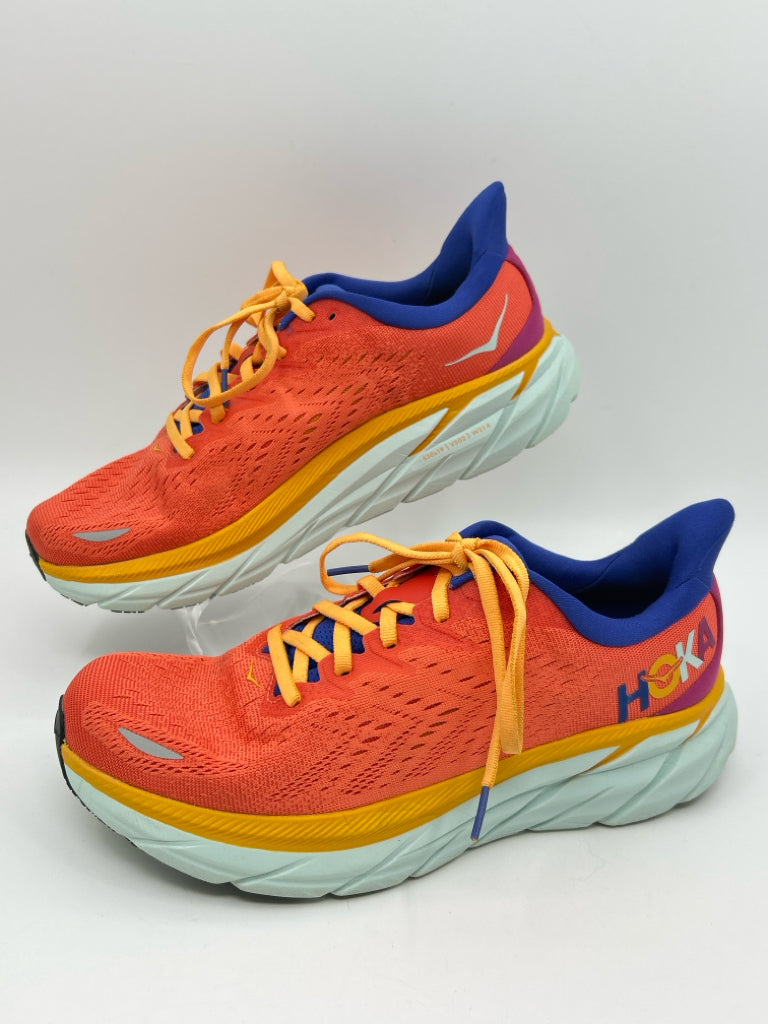 HOKA Size 10B Coral and Yellow Sneakers