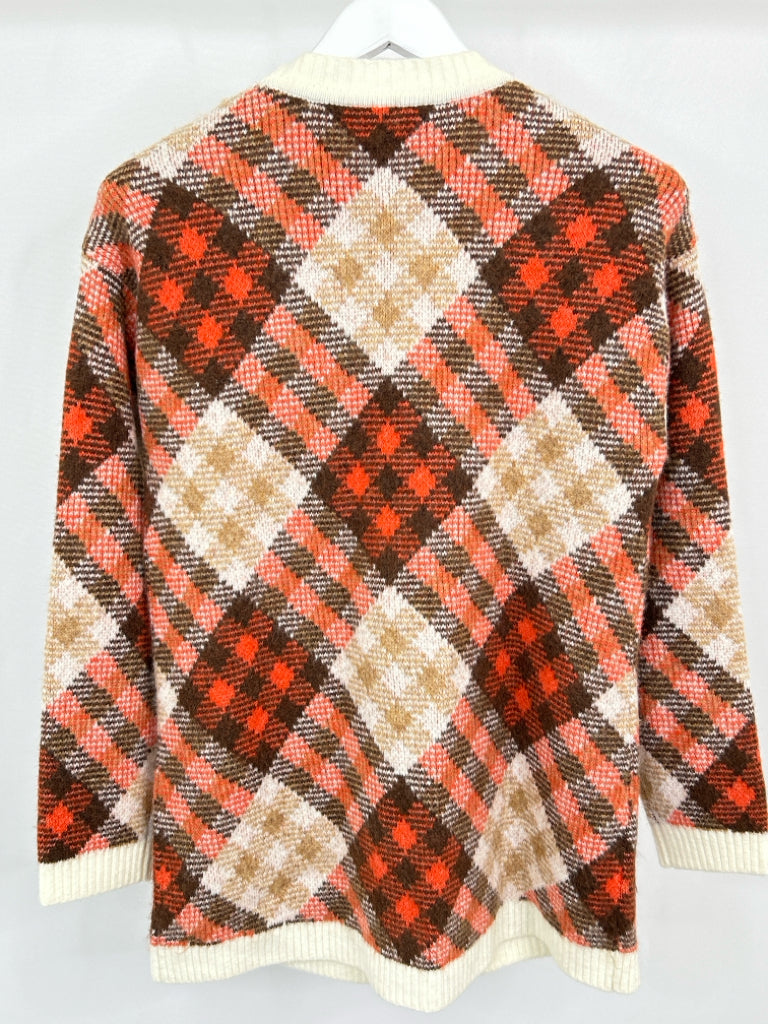 TALBOTS Women Size S Orange Plaid Cardigan Sweater NWT