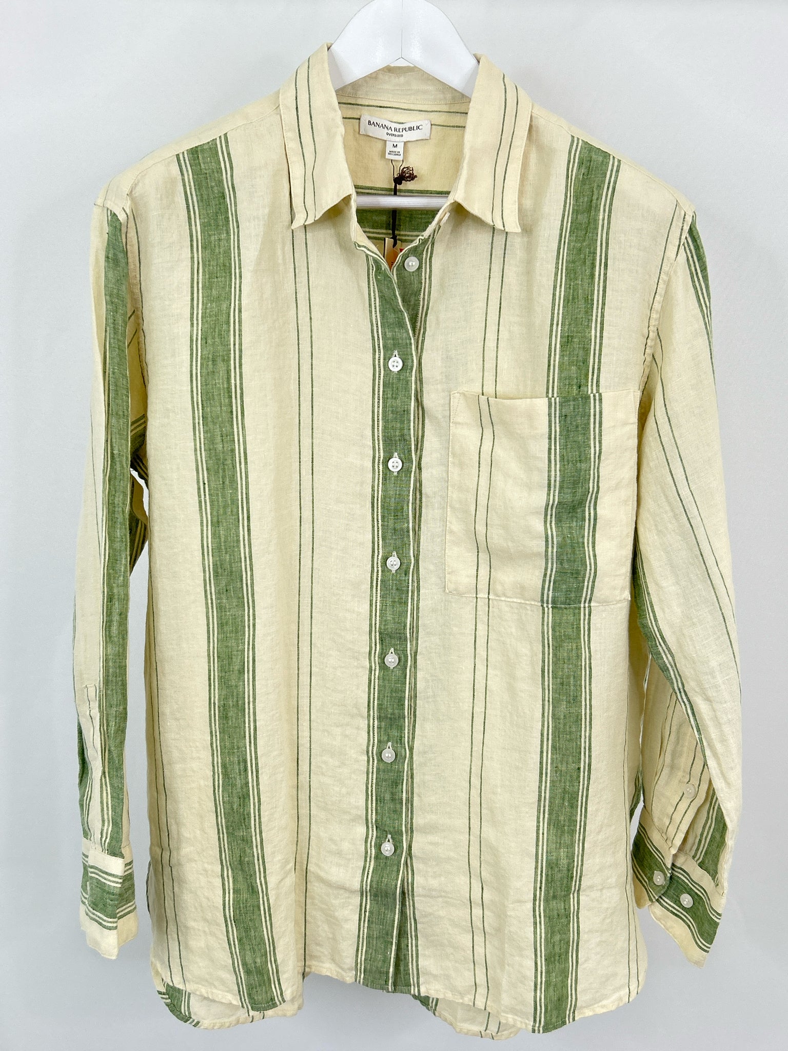 BANANA REPUBLIC Size M CREAM AND GREEN Women Shirt