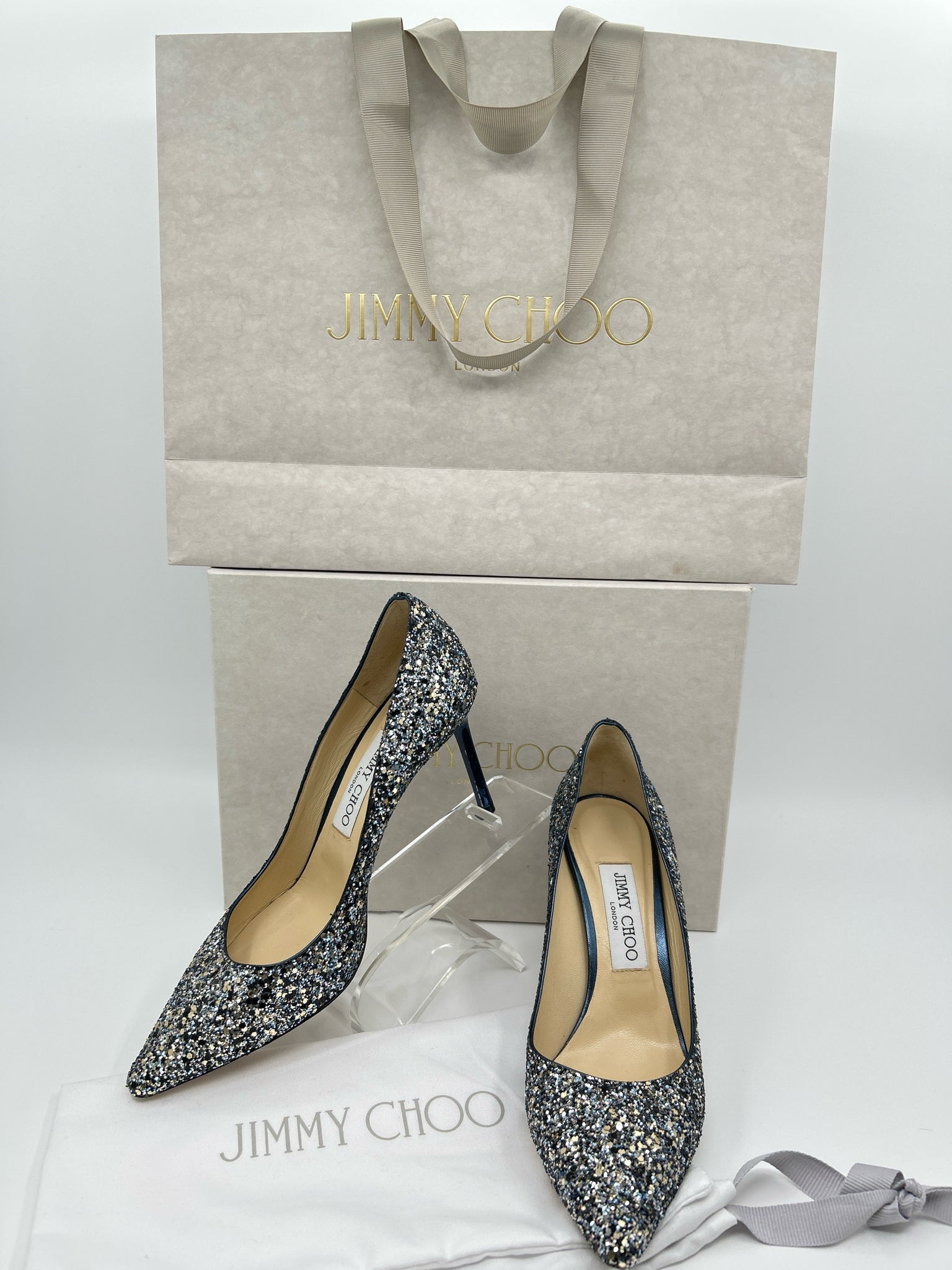 JIMMY CHOO EU Size 38 Blue and Silver Women Pumps