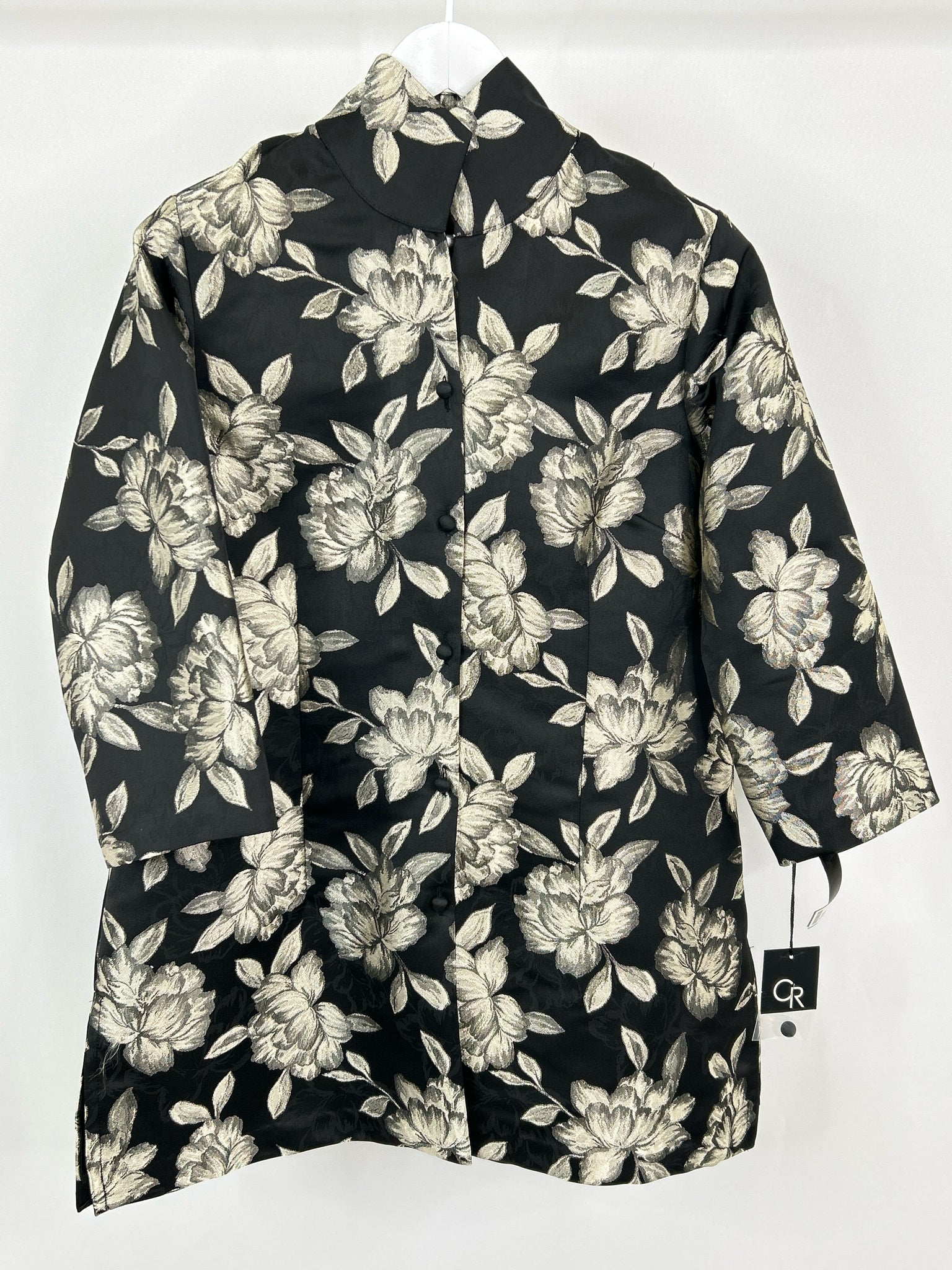 CONNIE ROBERSON Size L Black Floral Women Jacket