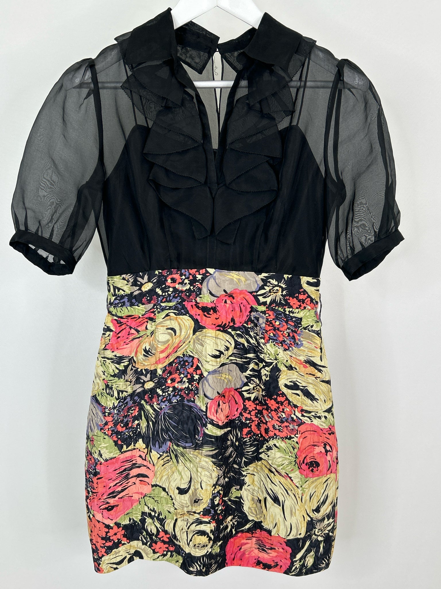 KAY UNGER Size 4 Black Floral Women Dress