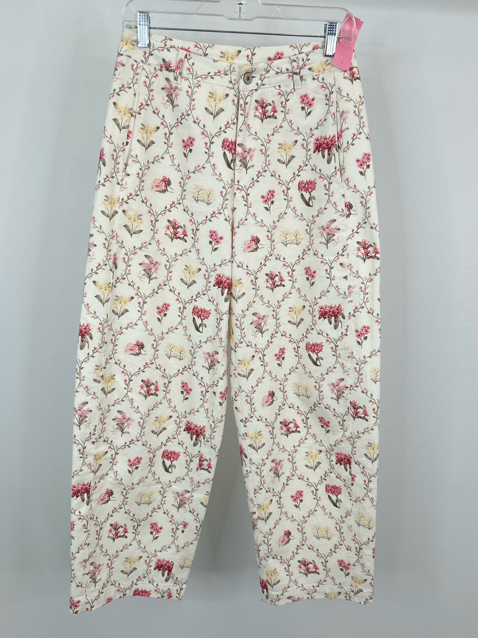 ENTRO Size S White Floral Women Pants Jeans