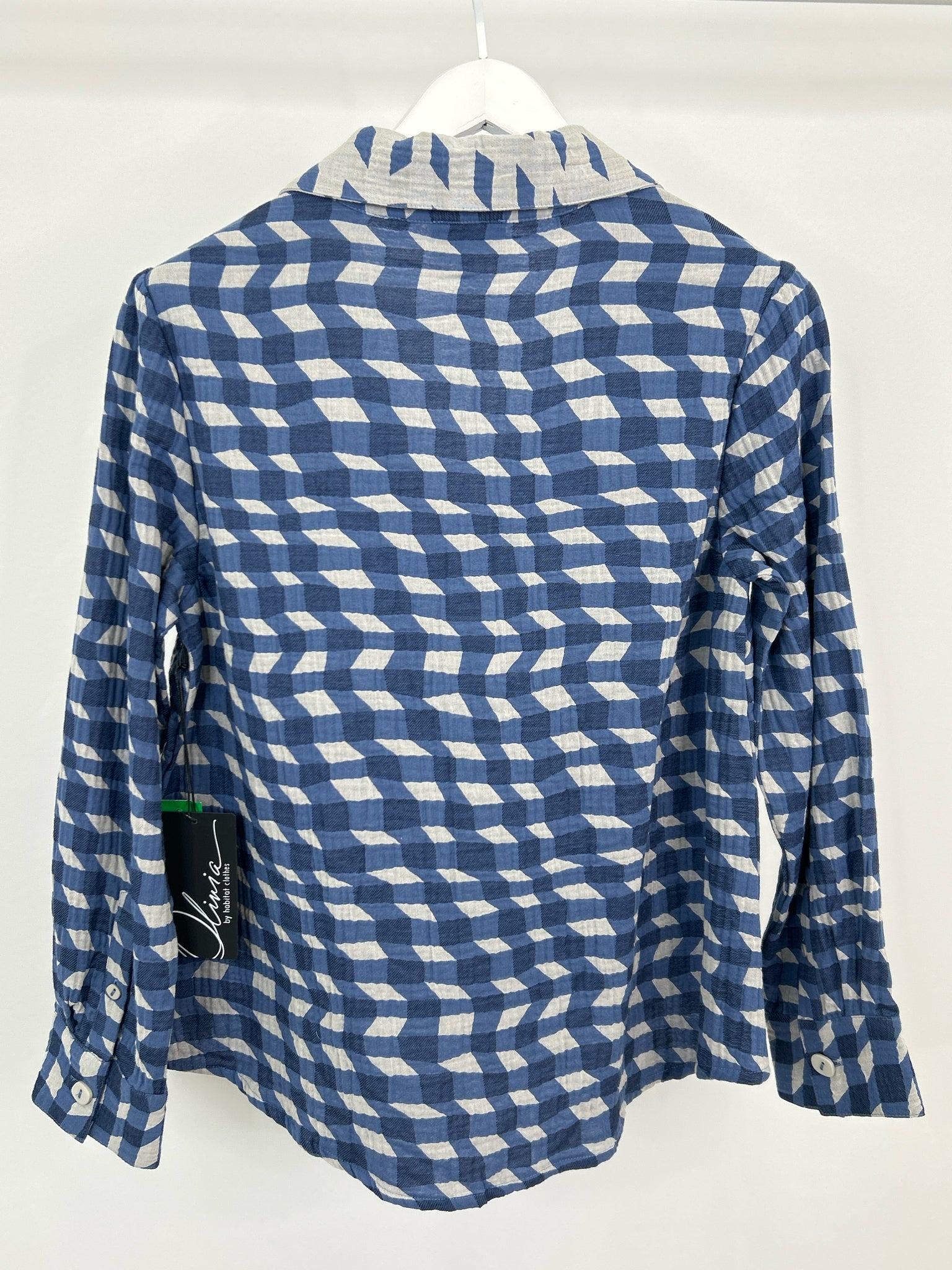 OLIVIA BY HABITAT CLOTHES Size S Blue Print Women Shirt NWT