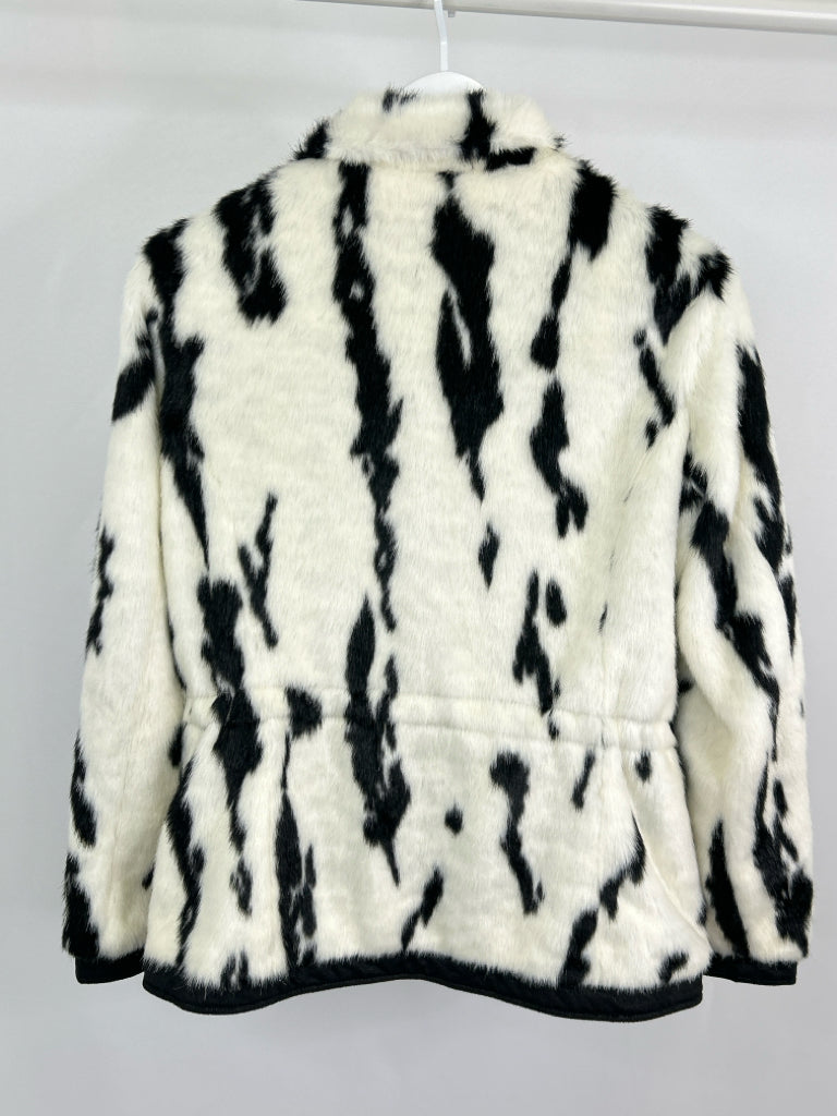 INC Women Size M Ivory and Black Faux Fur Jacket