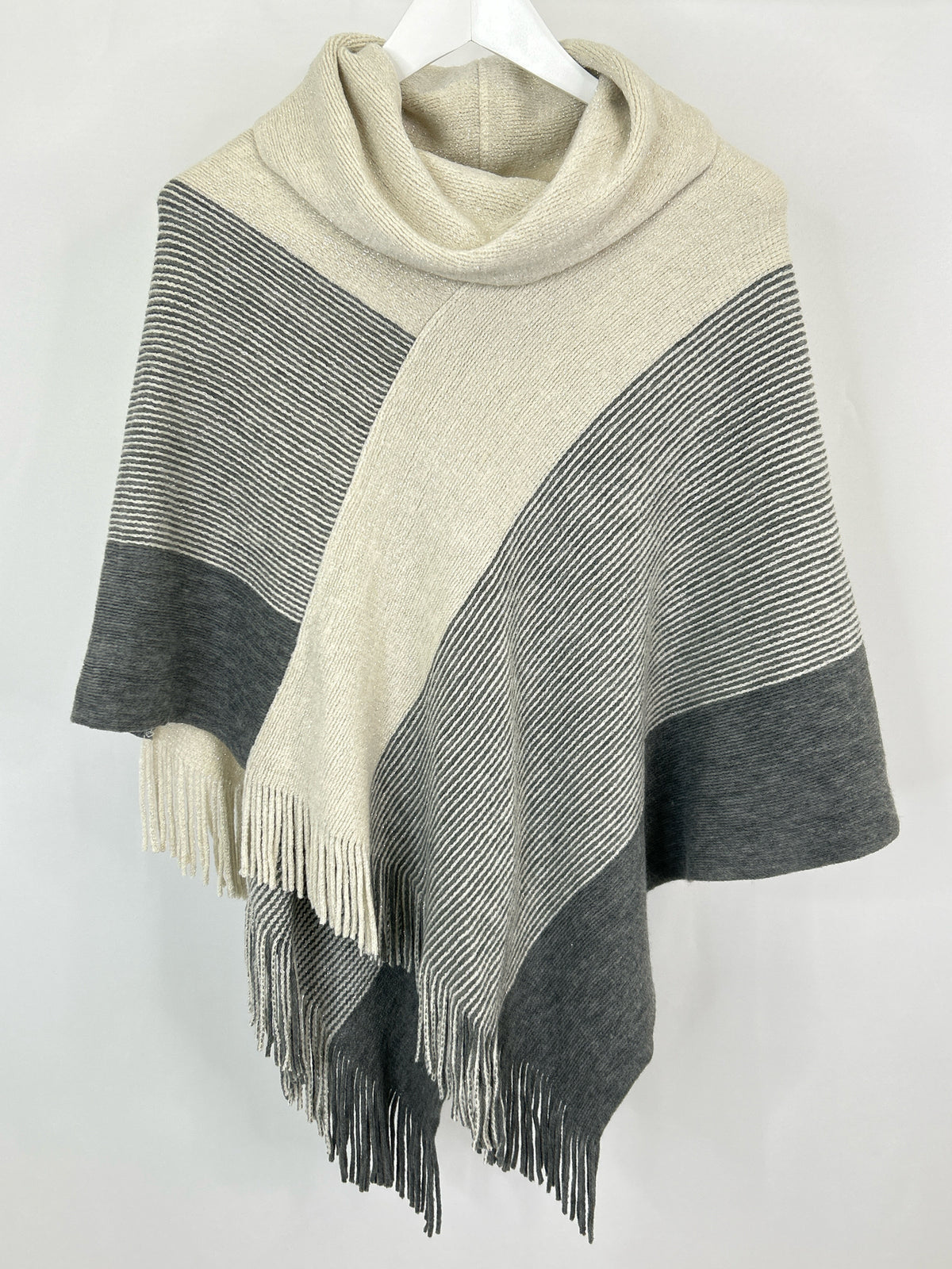 CHICO'S Size One Size Beige & Grey Women Poncho