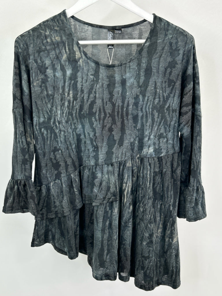 ETHYL Women Size M Grey & Black Top