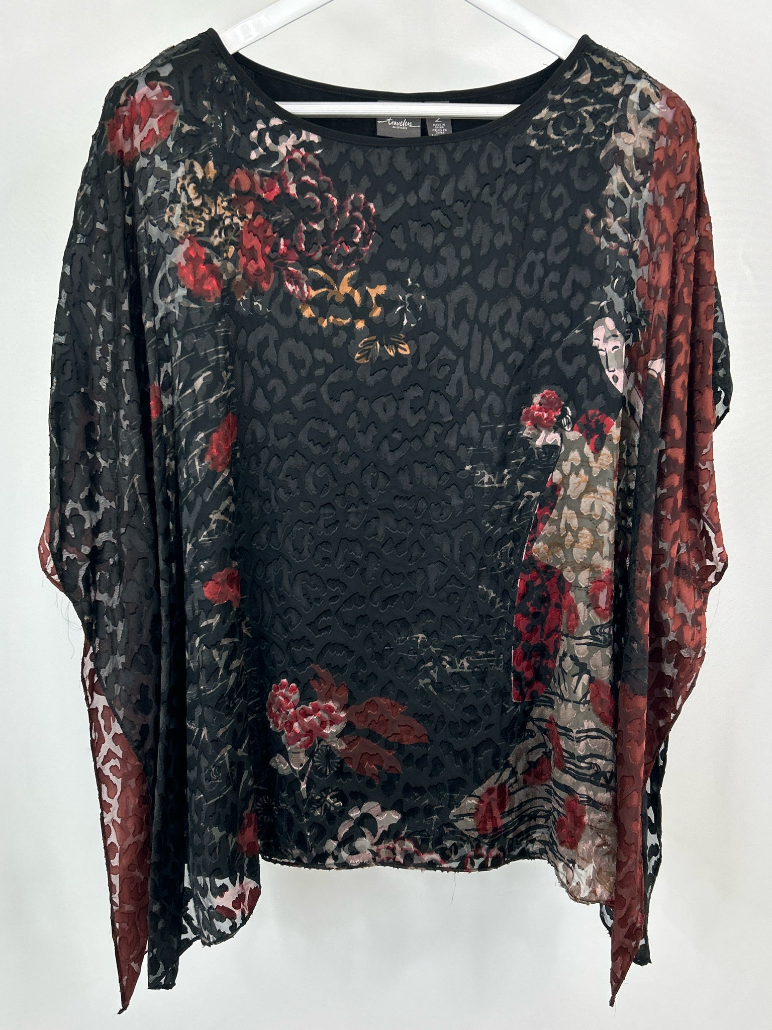 CHICO'S Size L Black Print Women Top