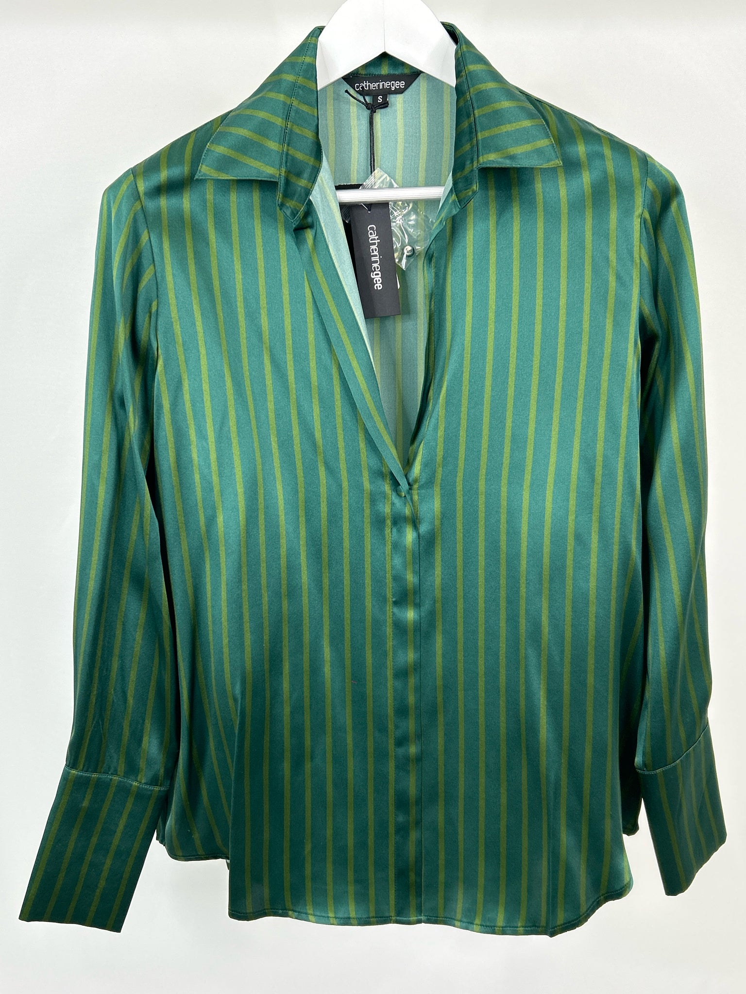 Catherinegee Size S Green Striped Women Top