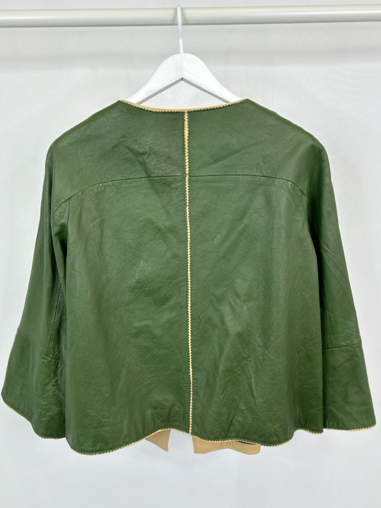 JONES NEW YORK Women Size XL Green Leather Jacket