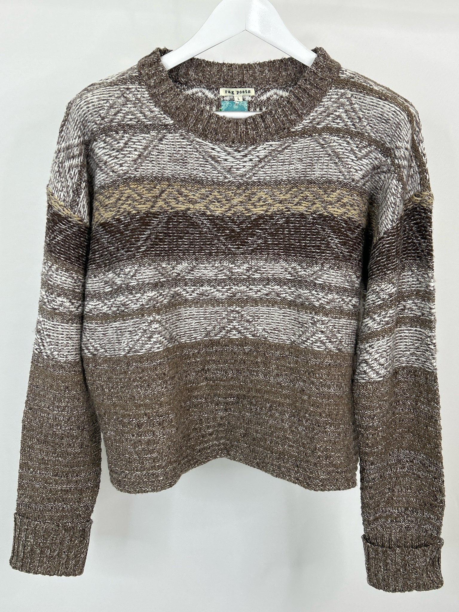 RAG POETS Size L Brown and White Women Sweater