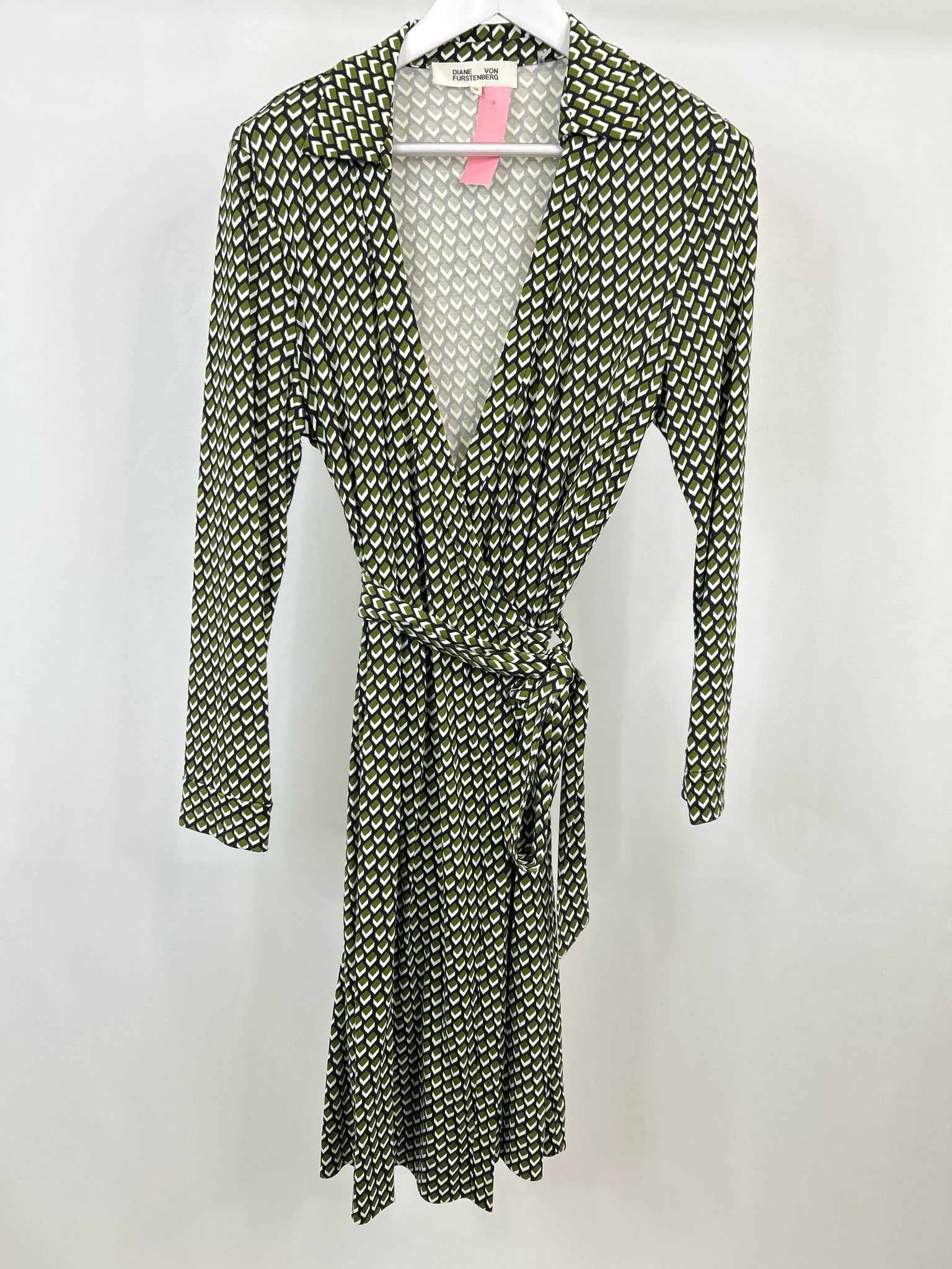 DIANE VON FURSTENBERG Size 14 Green Print Women Dress