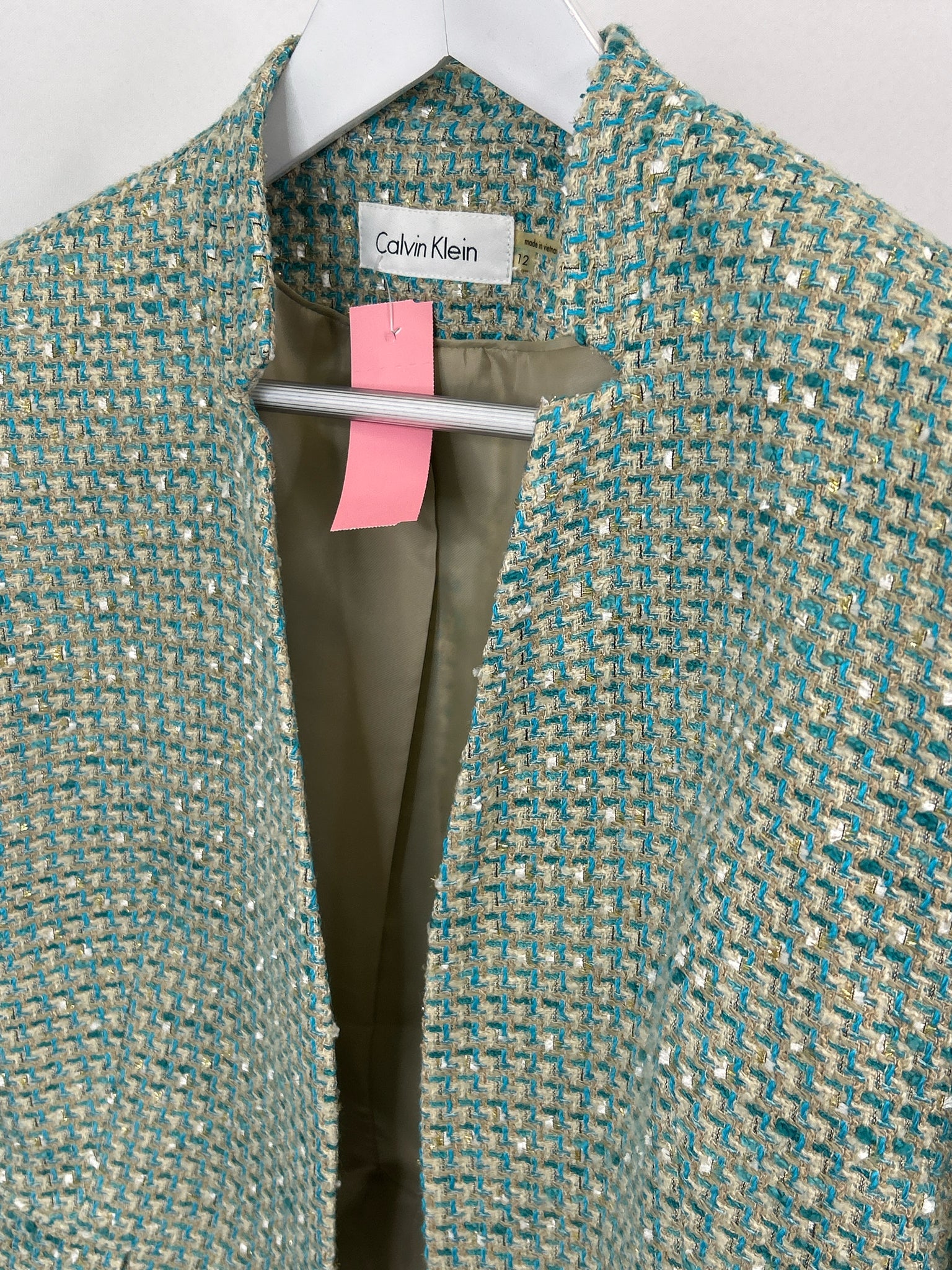 CALVIN KLEIN Size 12 AQUA & CREAM Women Jacket