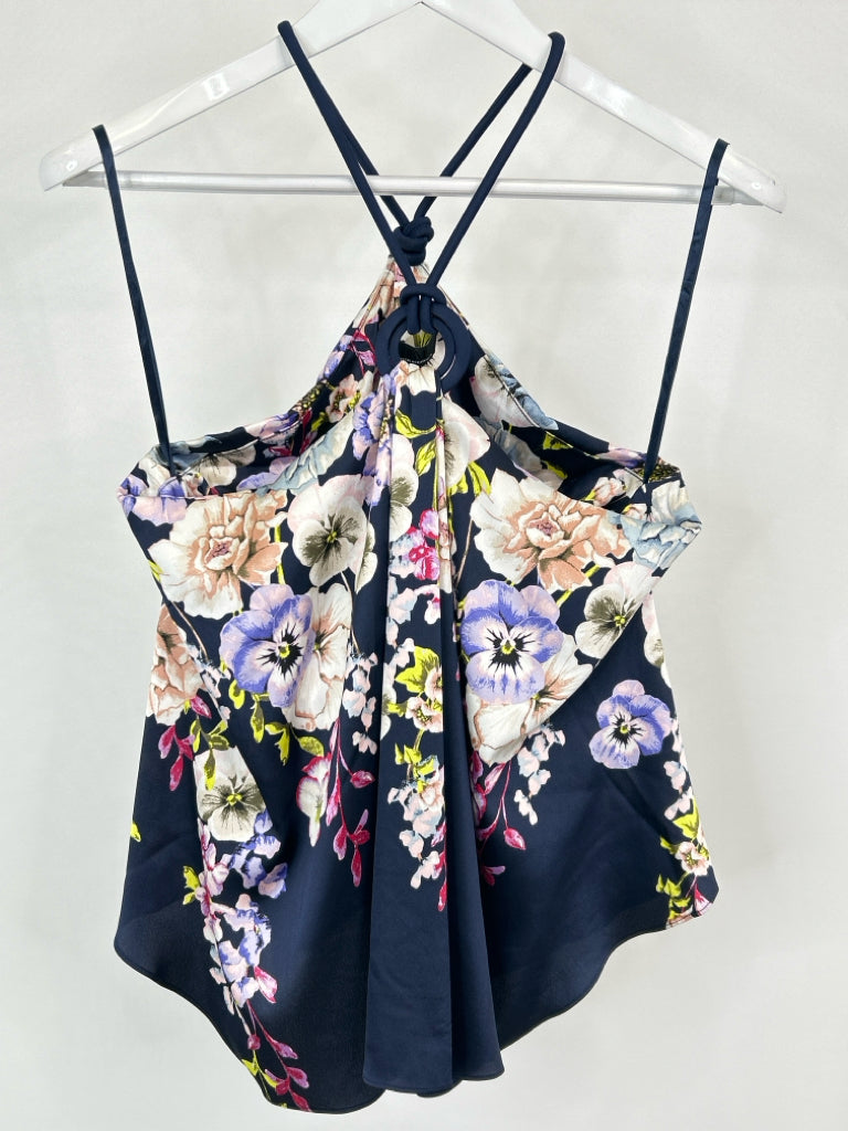 White House Black Market Size S Navy Print Women's Top NWT