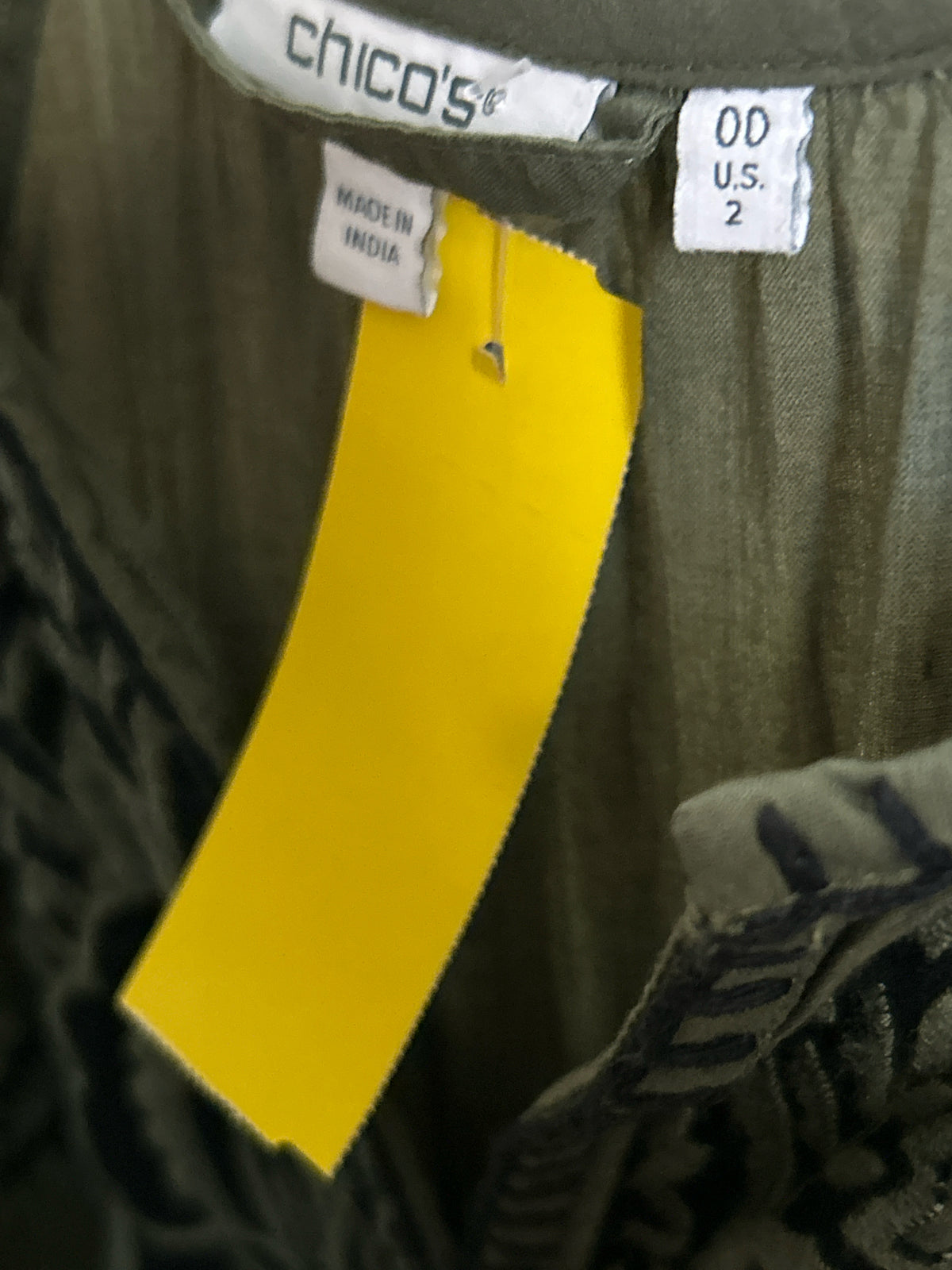 CHICO'S Size 2 OLIVE AND BLACK Women Dress