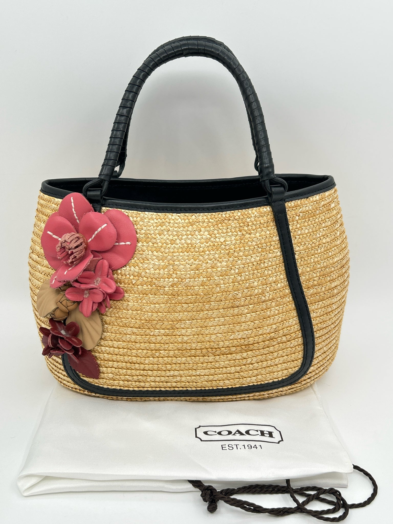 COLE HAAN Straw and Black Women Tote
