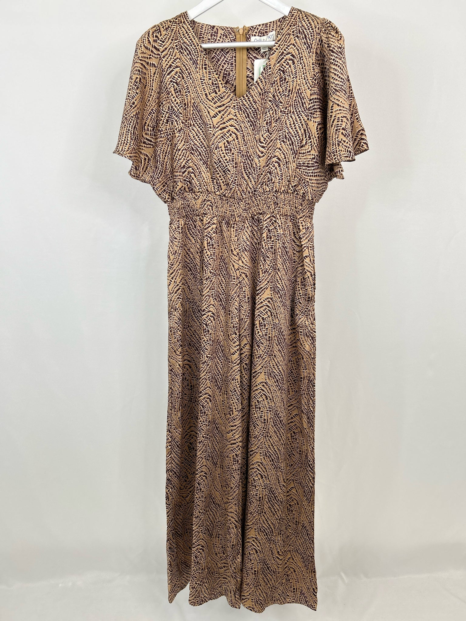 SHE + SKY Size L Brown Print Women's Jumpsuit NWT