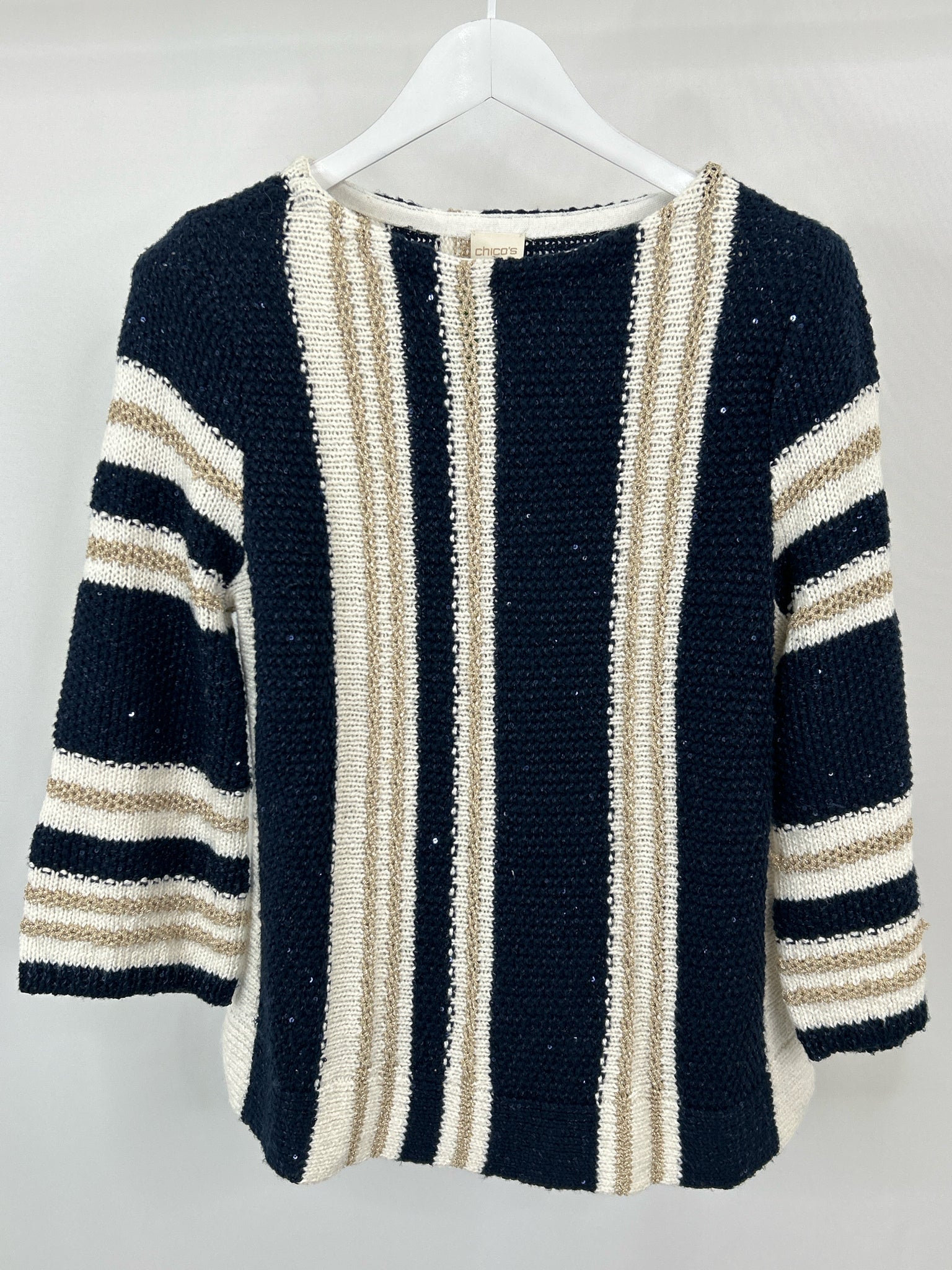 CHICO'S Size S Ivory and Navy Women Sweater