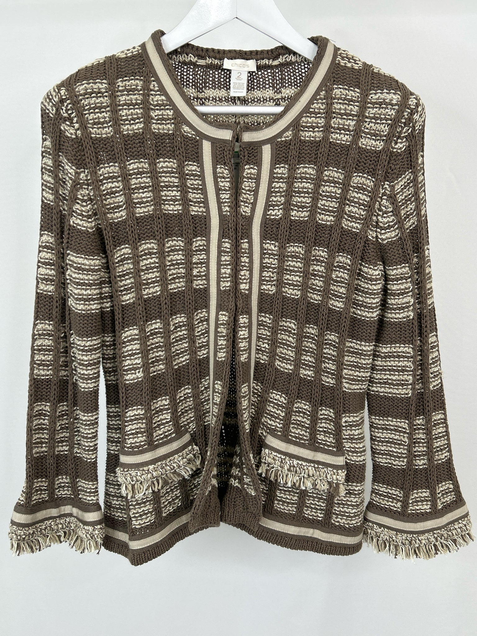 CHICO'S Size 12 Taupe and Beige Women Cardigan
