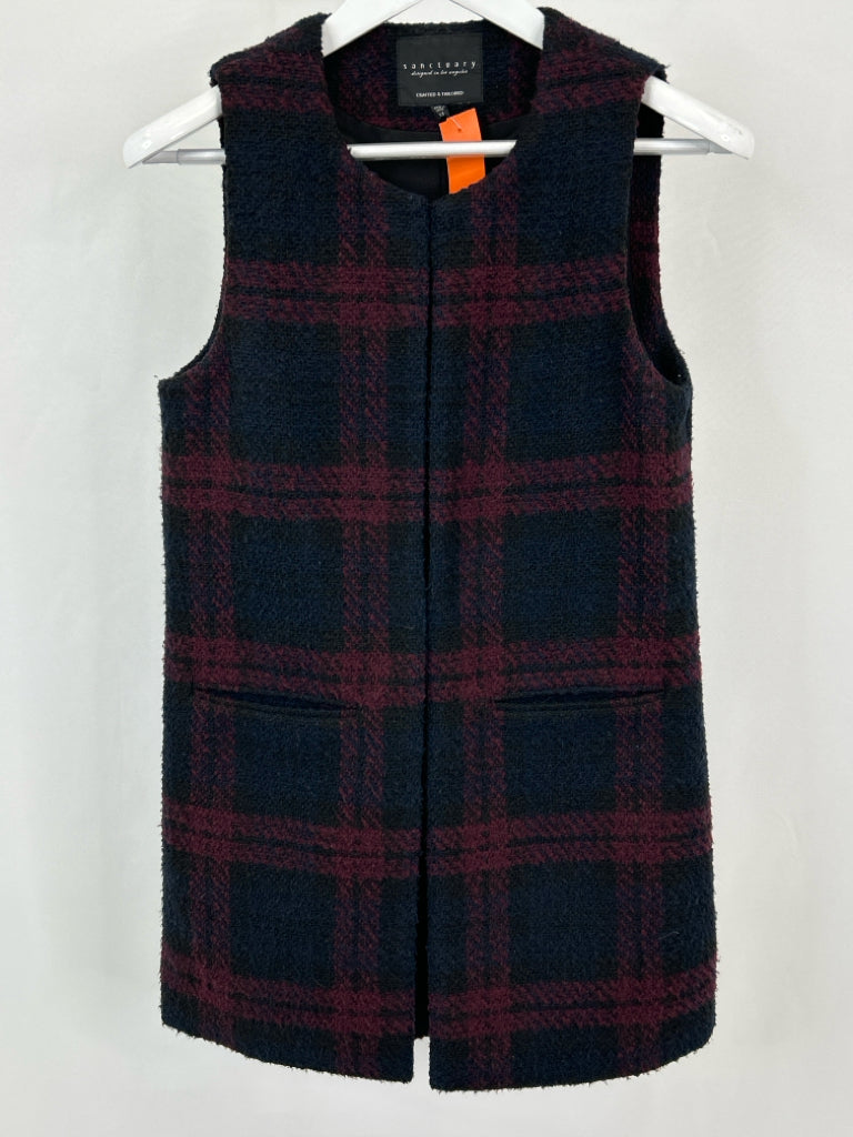 SANCTUARY Women Size XS Navy plaid Vest