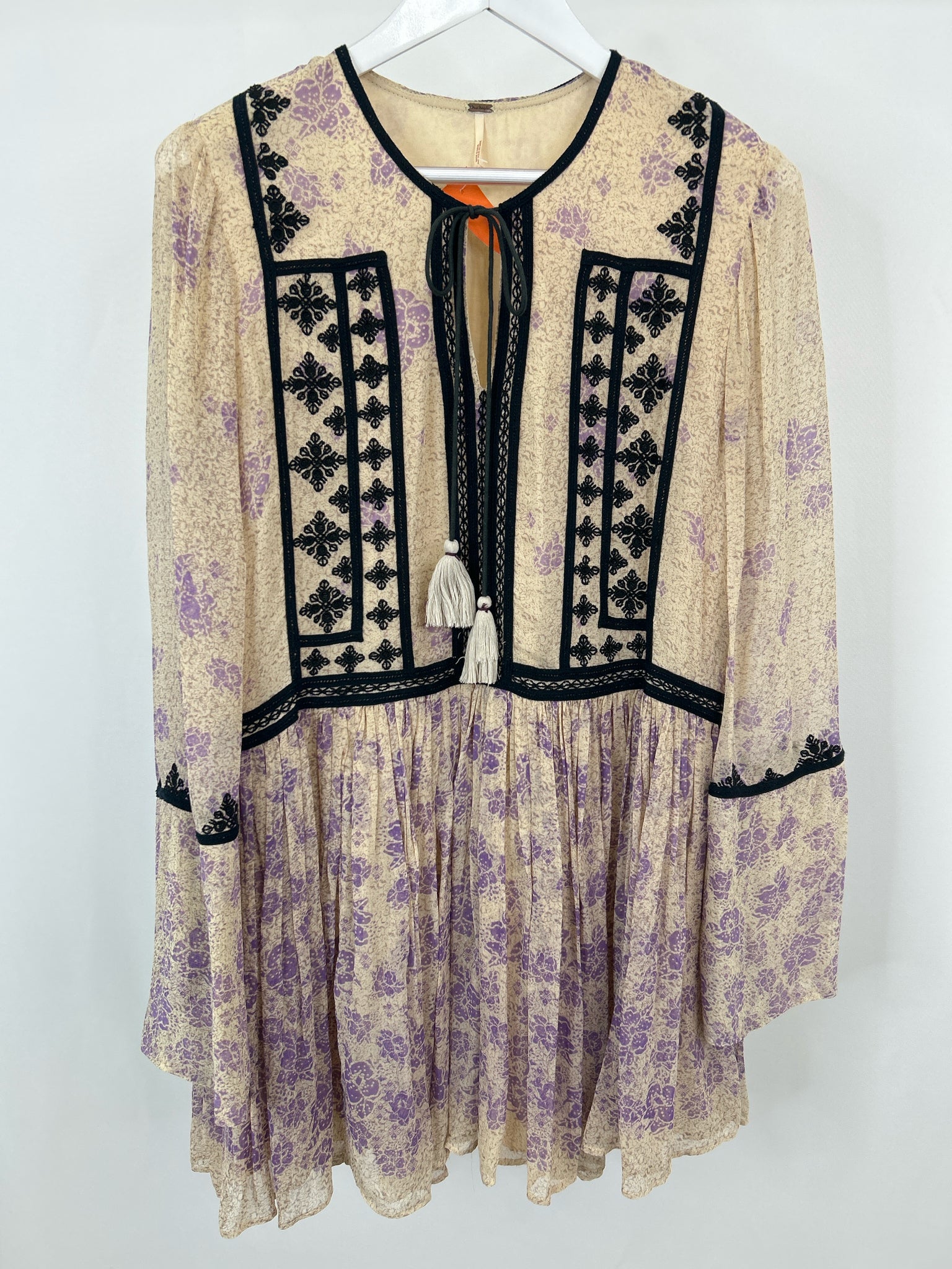 FREE PEOPLE Size M Beige Print Women Dress