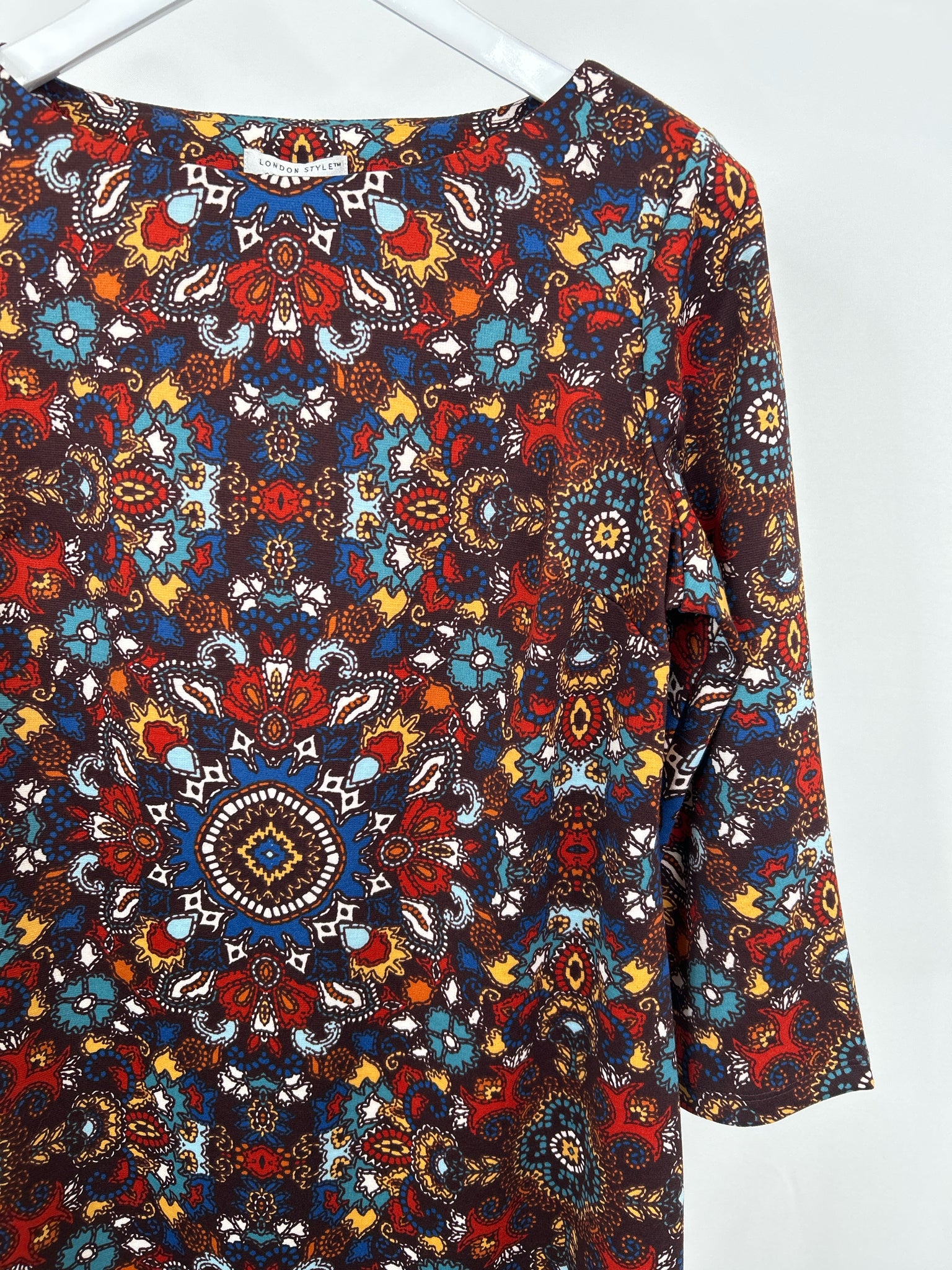 LONDON STYLE COLLECTION Size 12 Brown Print Women Dress