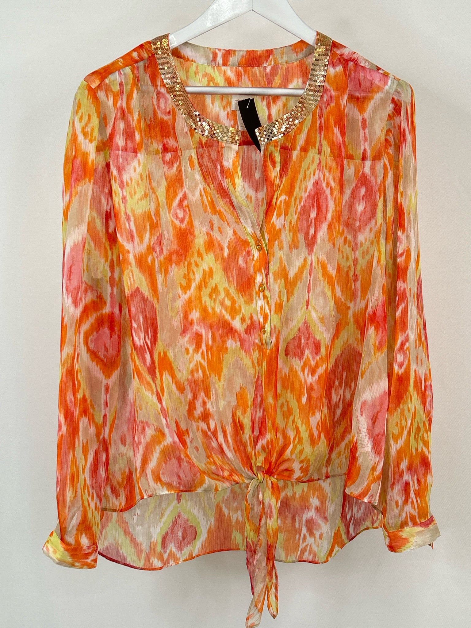 CHICO'S Size 20 Orange Print Women Blouse