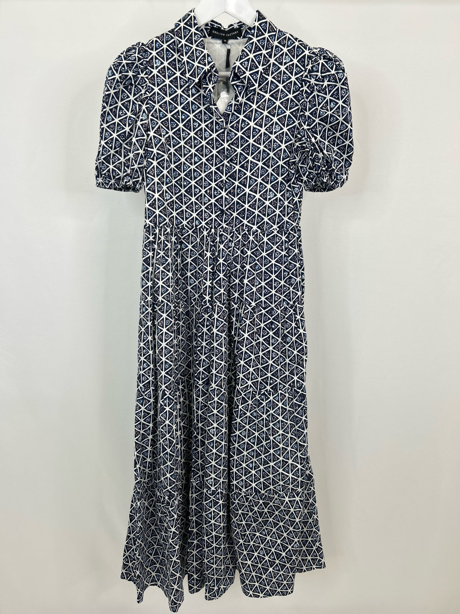 English Factory Size XS Navy Print Women Dress