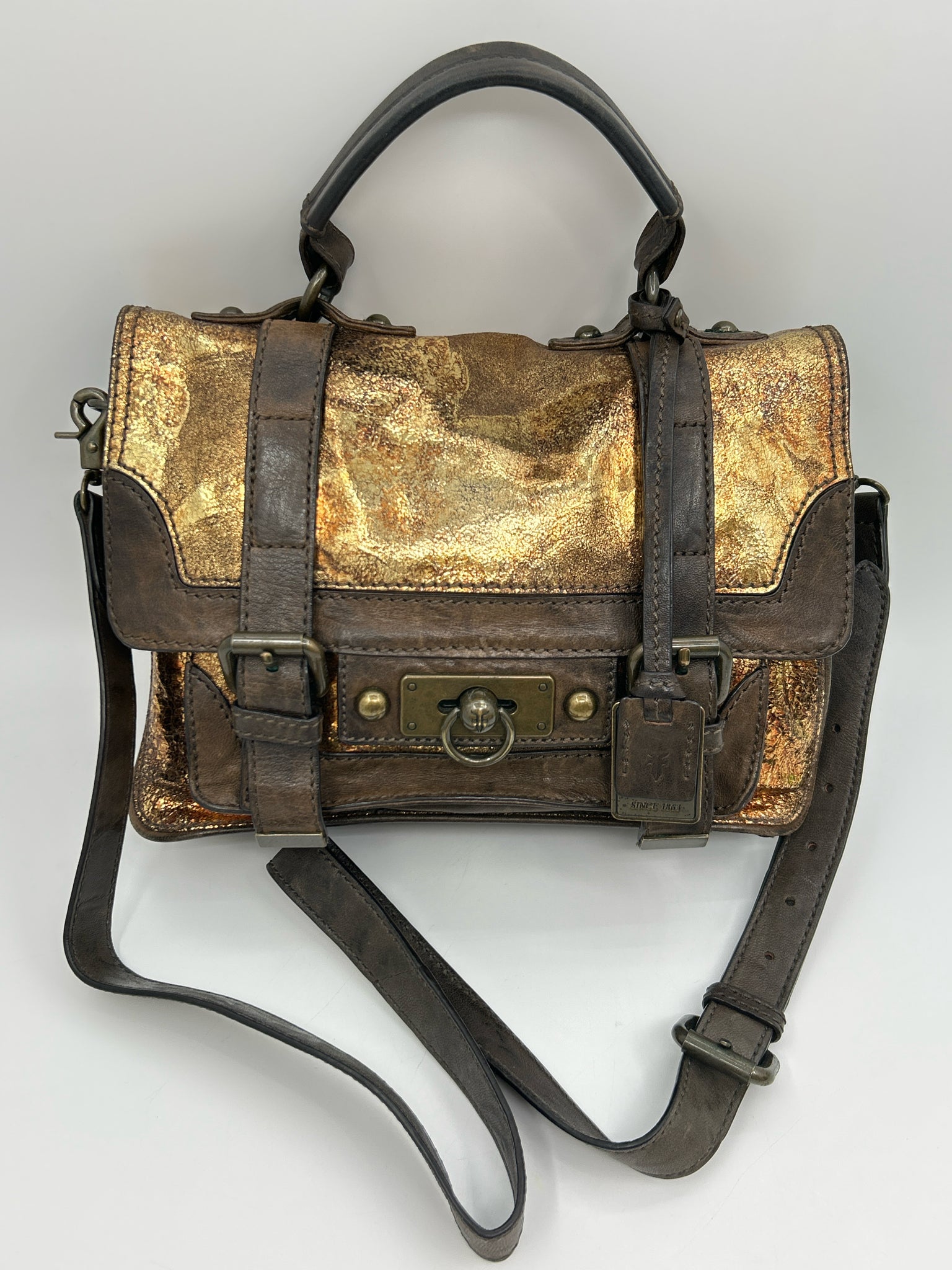 FRYE Gold and Brown Women Purse