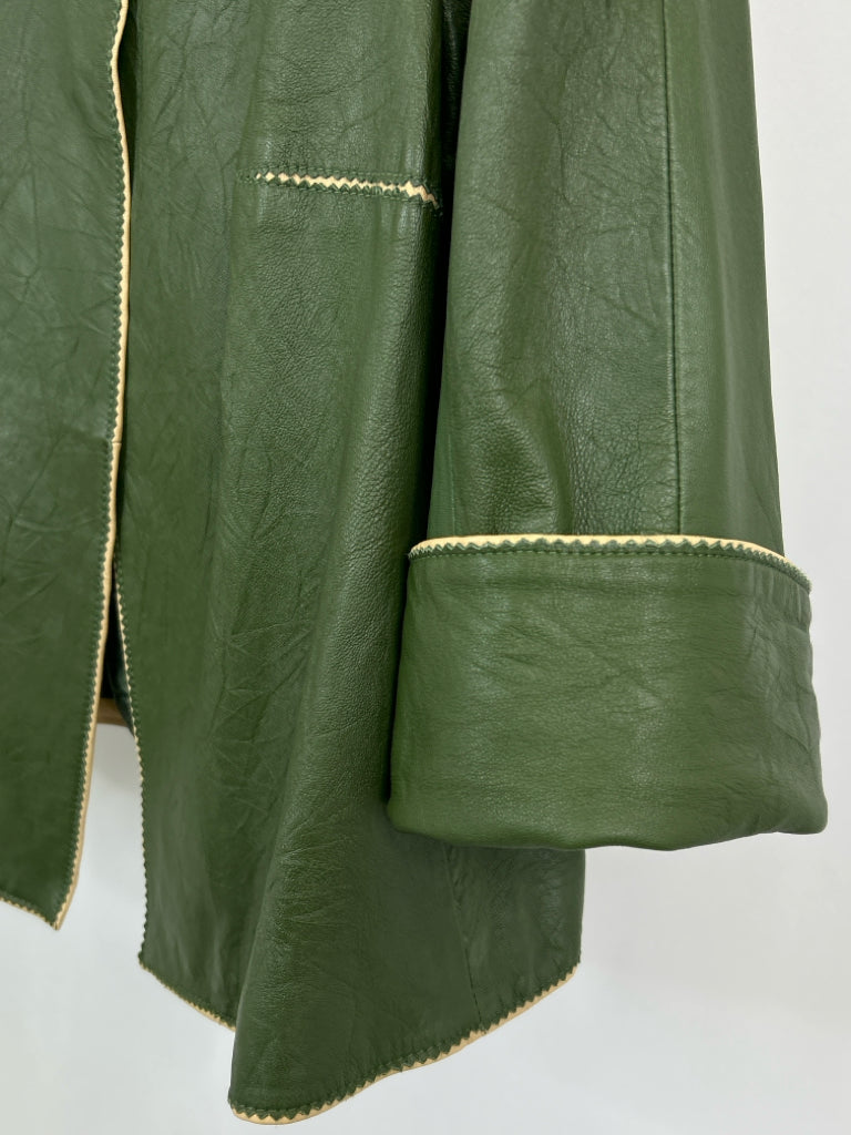 JONES NEW YORK Women Size XL Green Leather Jacket