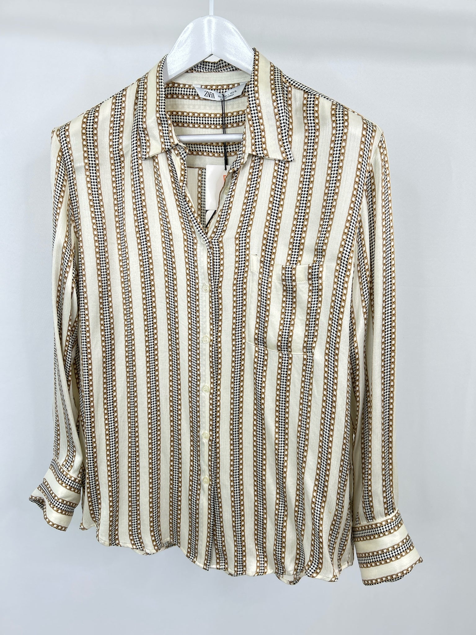 ZARA Size L Cream and tan Women Blouse