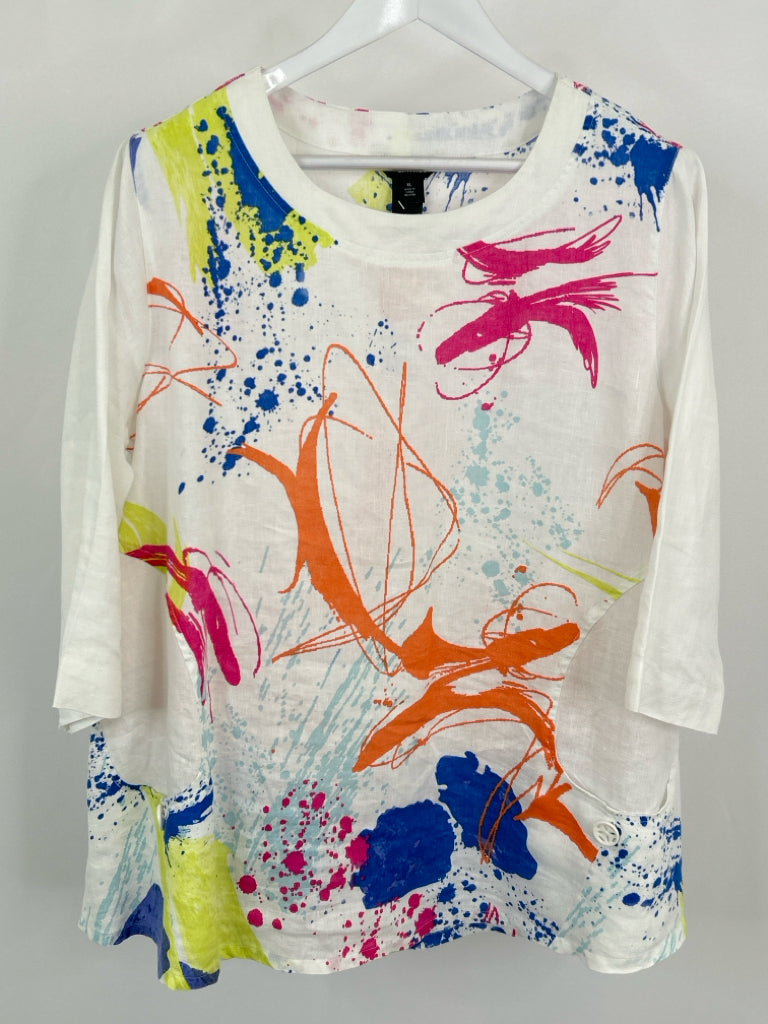 Ali Miles Size XL White Print Women's Tunic