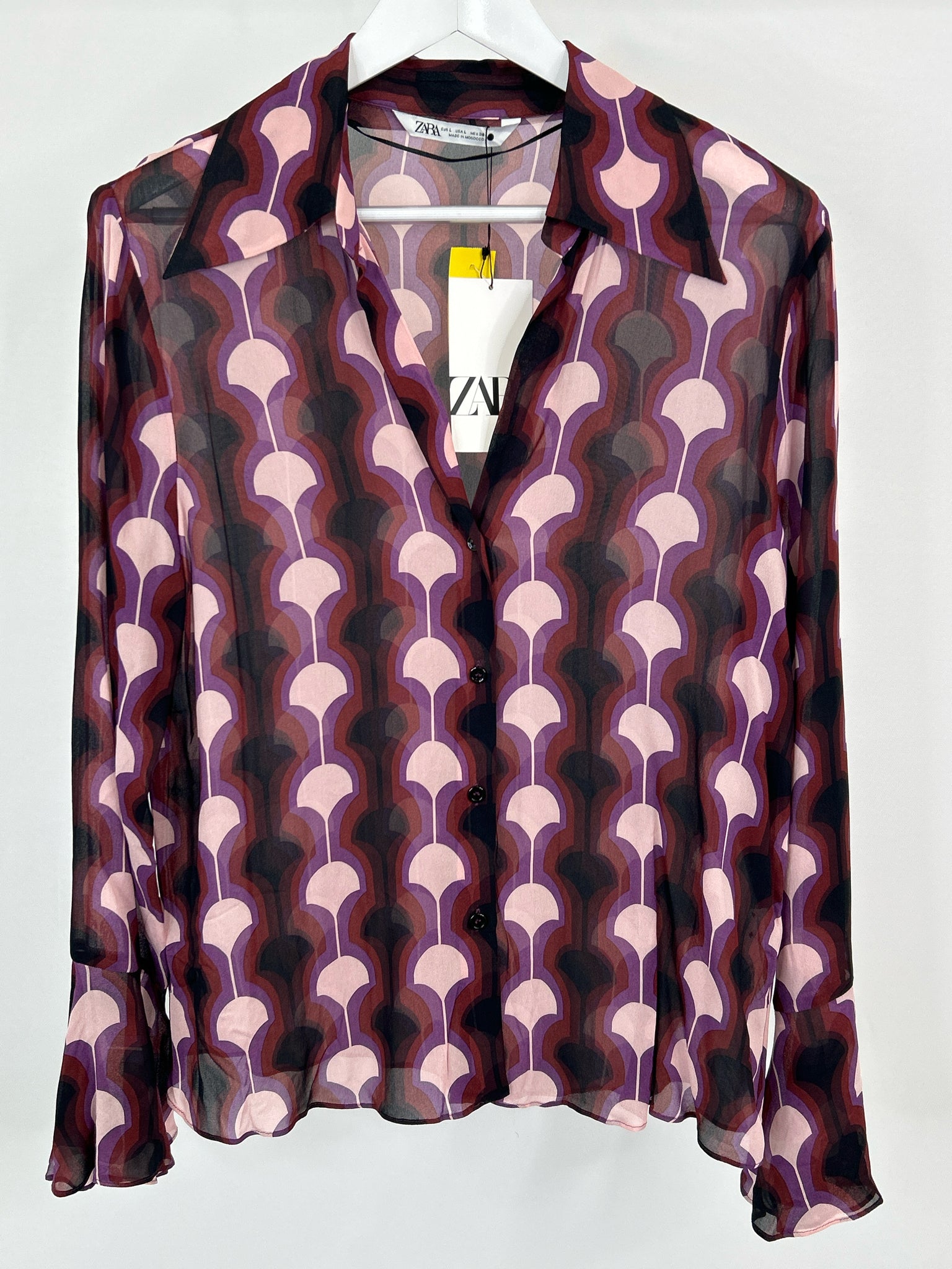 ZARA Size L Purple Print Women Blouse NWT