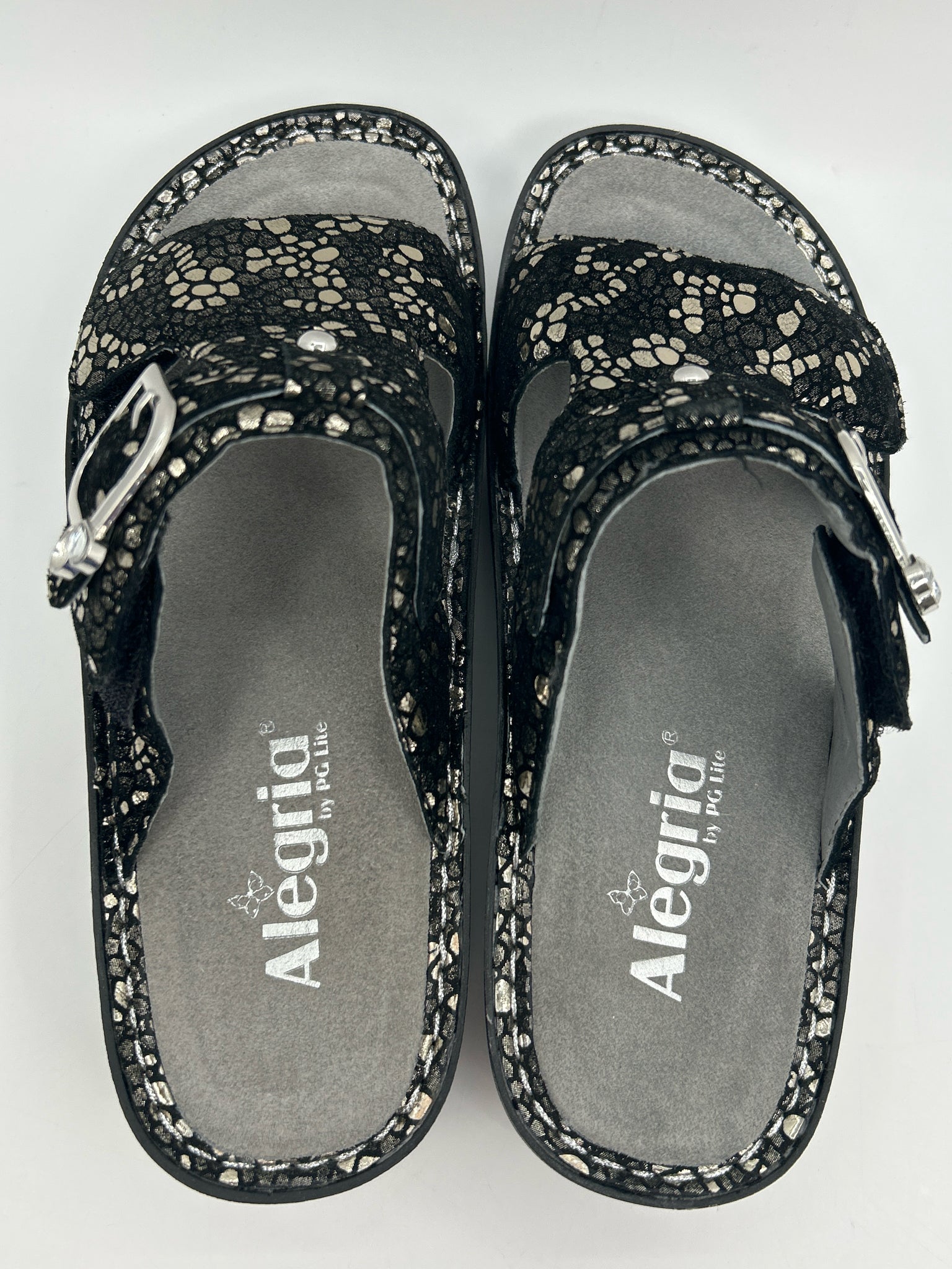 ALEGRIA Size 36 Black and Silver Women Sandal
