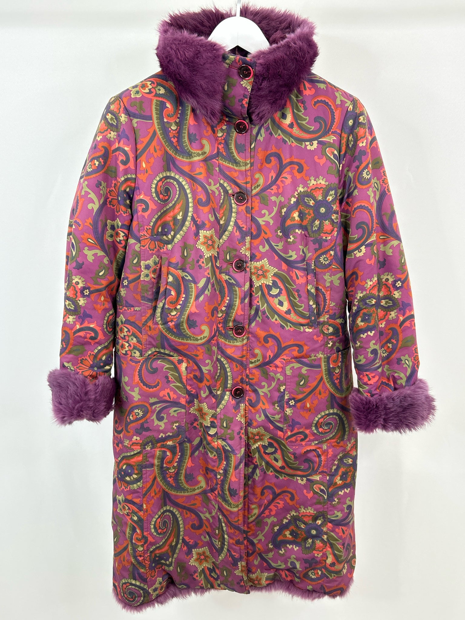 ETRO Size L PURPLE PAISLEY Women Coat