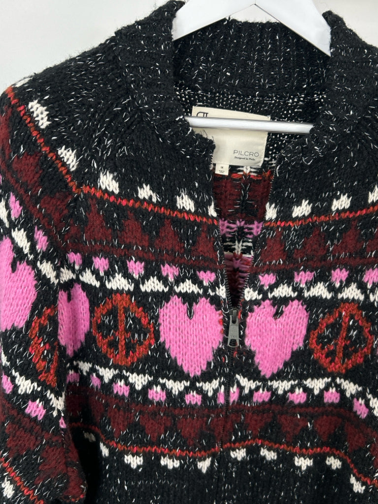 PILCRO Women Size 1X Black Print Cardigan