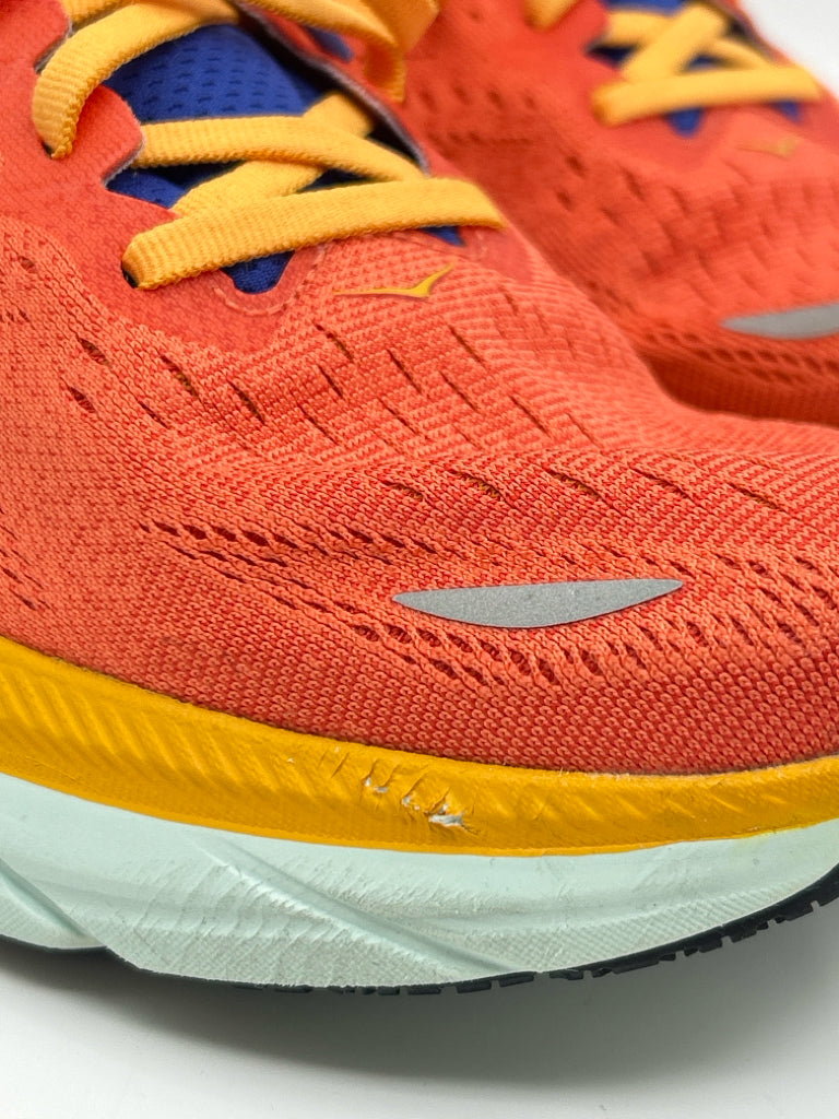 HOKA Size 10B Coral and Yellow Sneakers