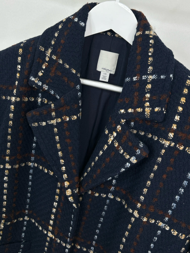 HALOGEN Women Size S/M Navy plaid Coat