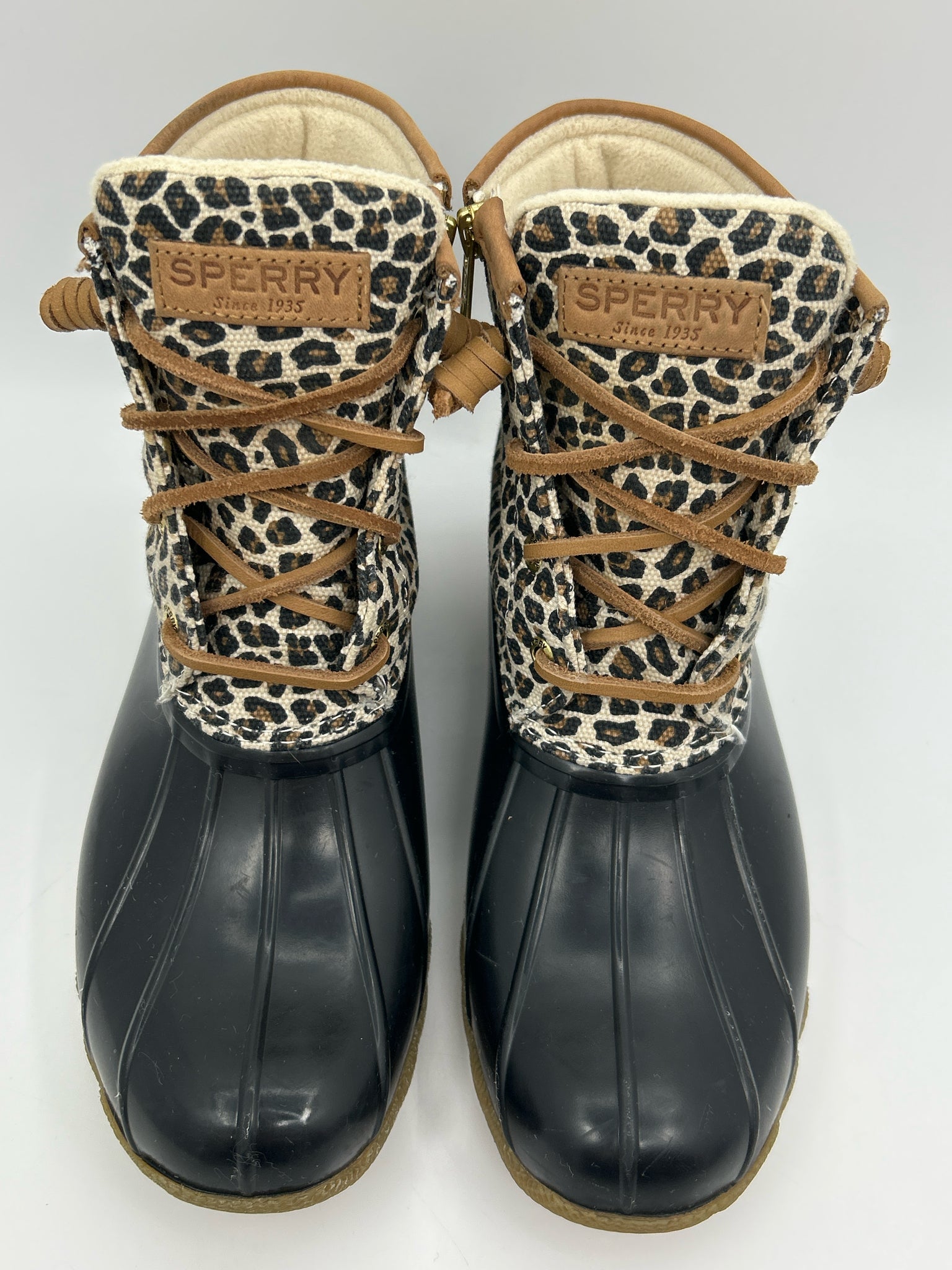 SPERRY Size 7 Tan and Black Women Rain Boots