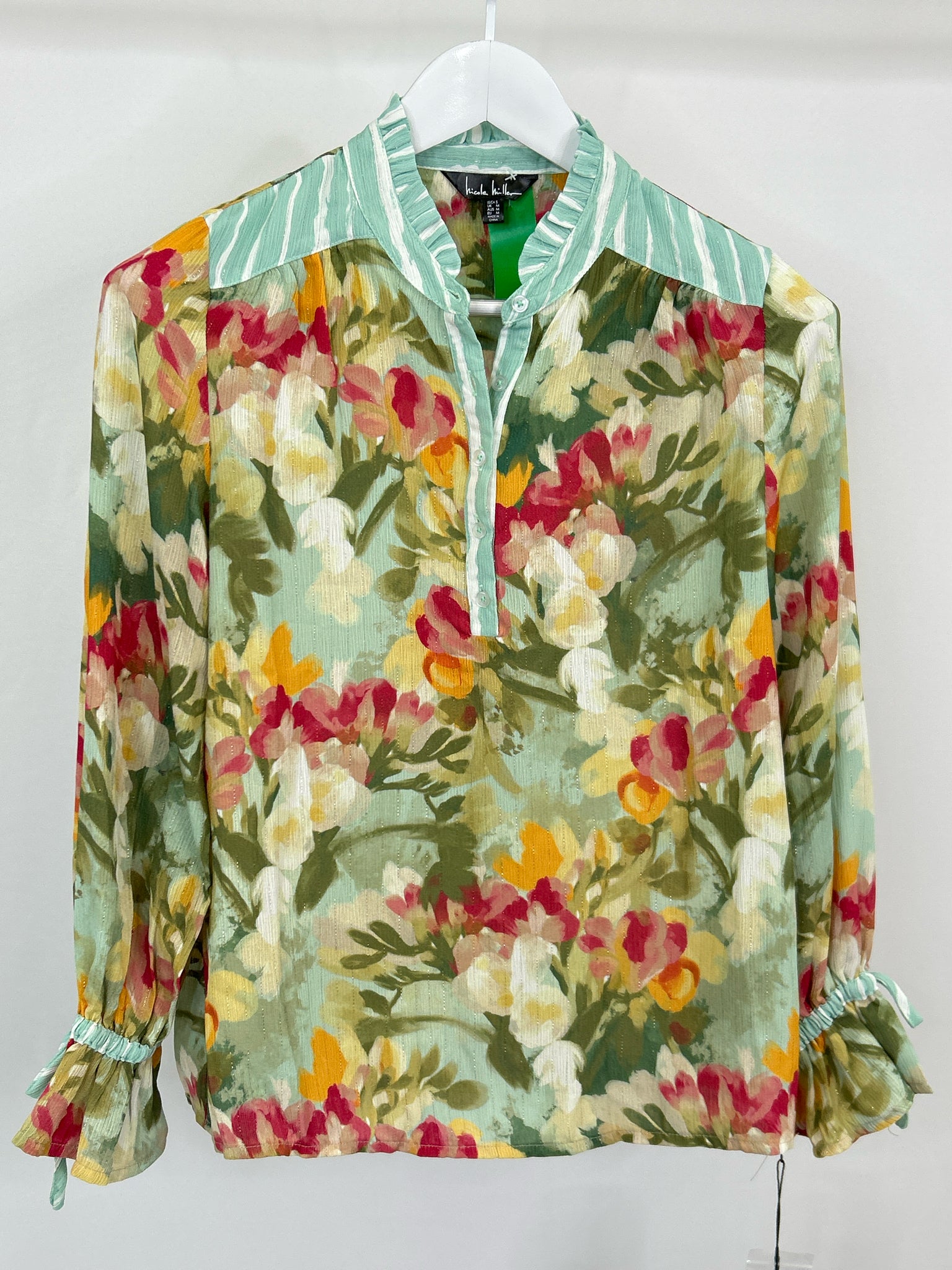 NICOLE MILLER Size S AQUA FLORAL Women Top