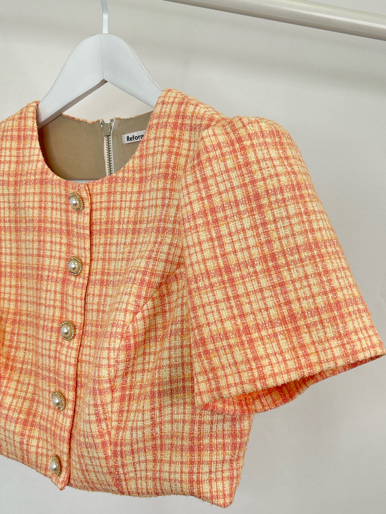 REFORMATION Size 4 Peach Print Women 2-Piece w/skirt
